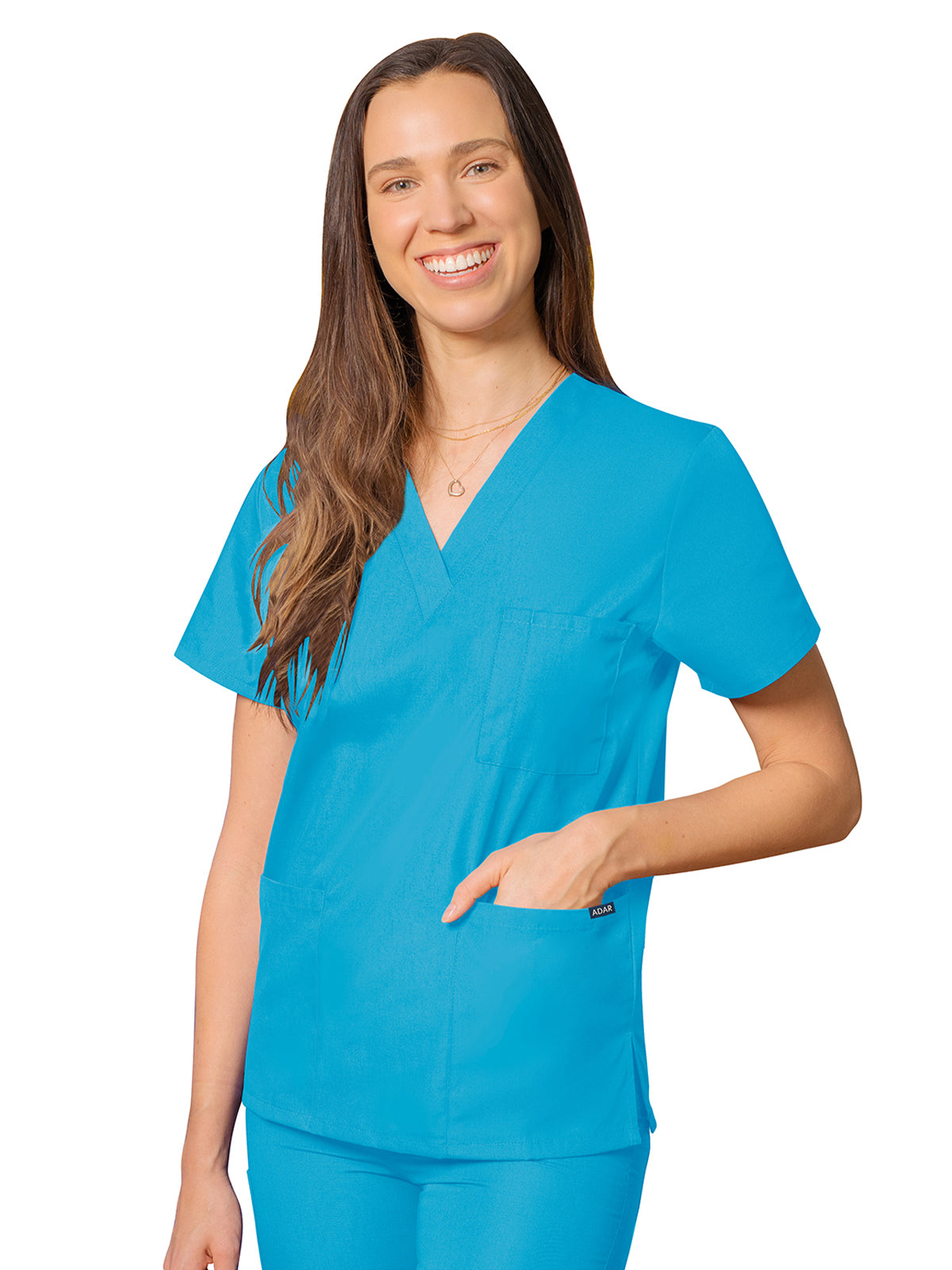 Unisex 3-Pocket V-Neck Top - 601 - Turquoise