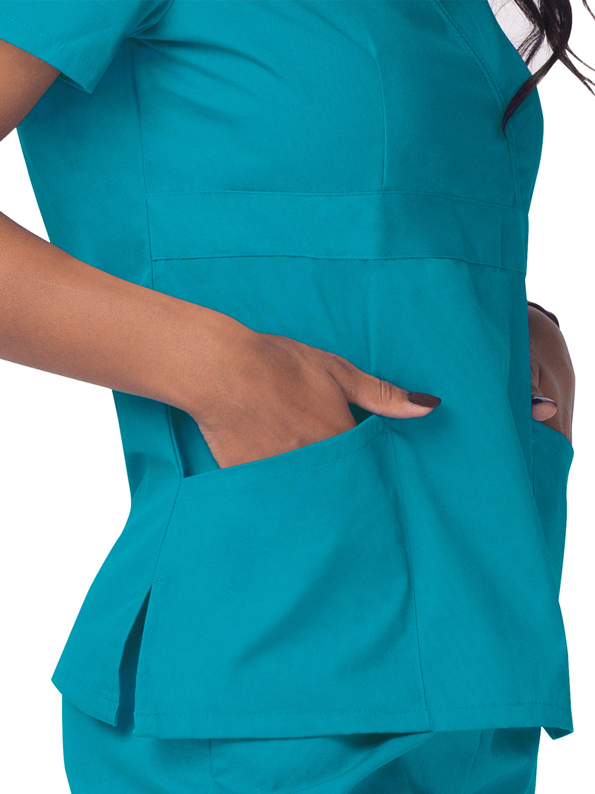 Women's Mock Wrap Top - S8302 - Teal Blue