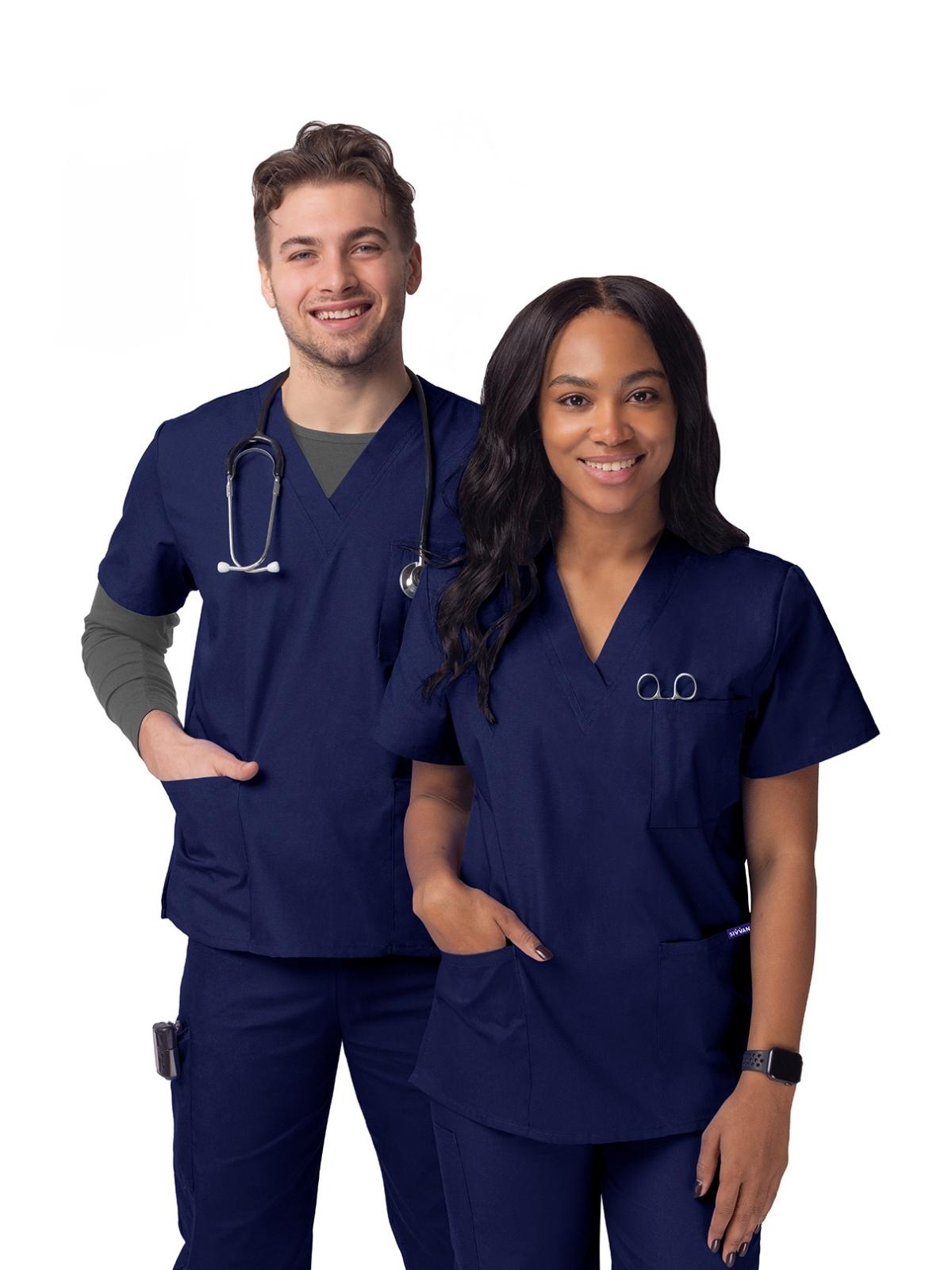 Unisex V-Neck 3 Pocket Top - S8304 - Navy