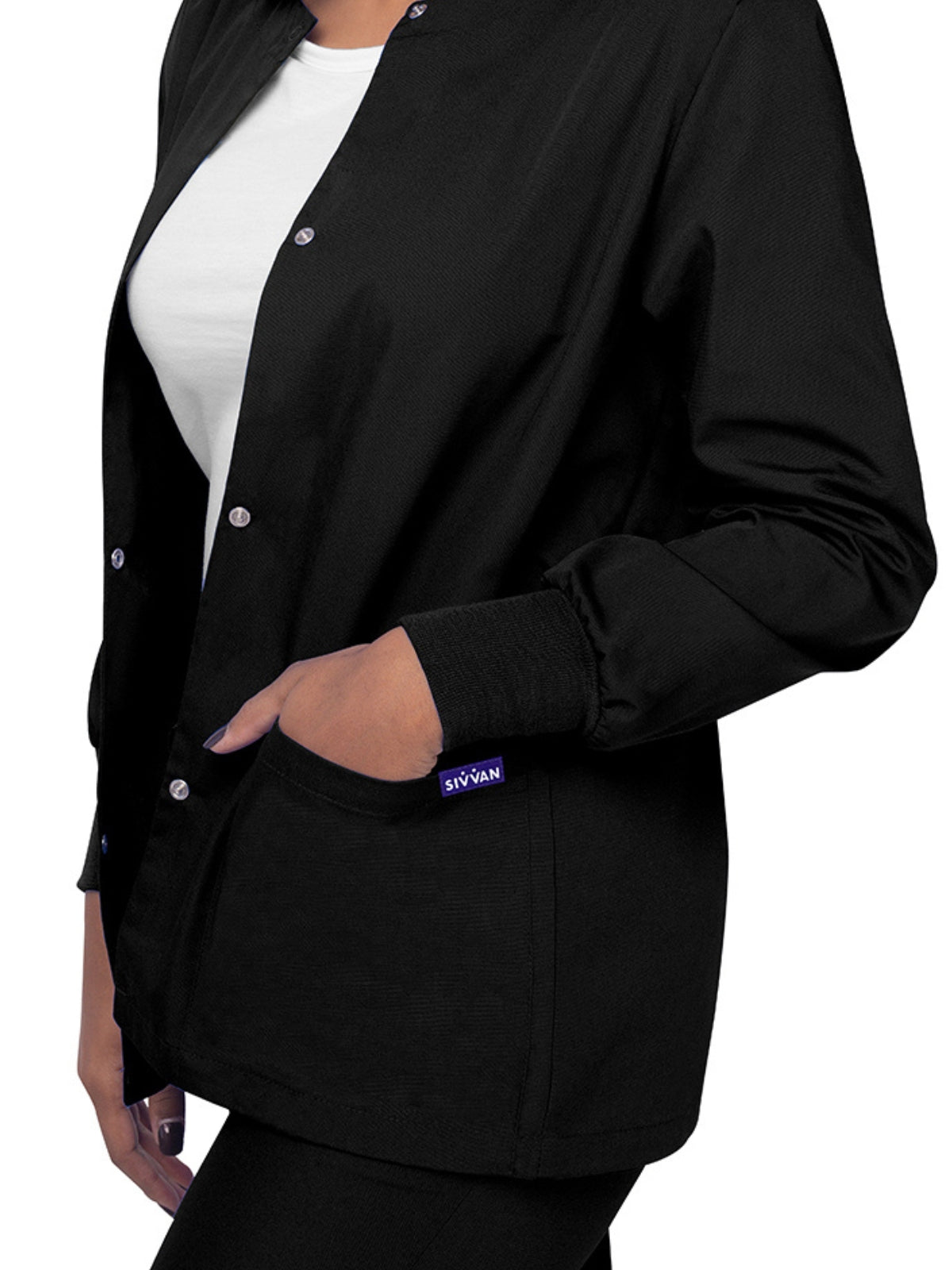 Women's Warm-Up Snap Close Jacket - S8306 - Black