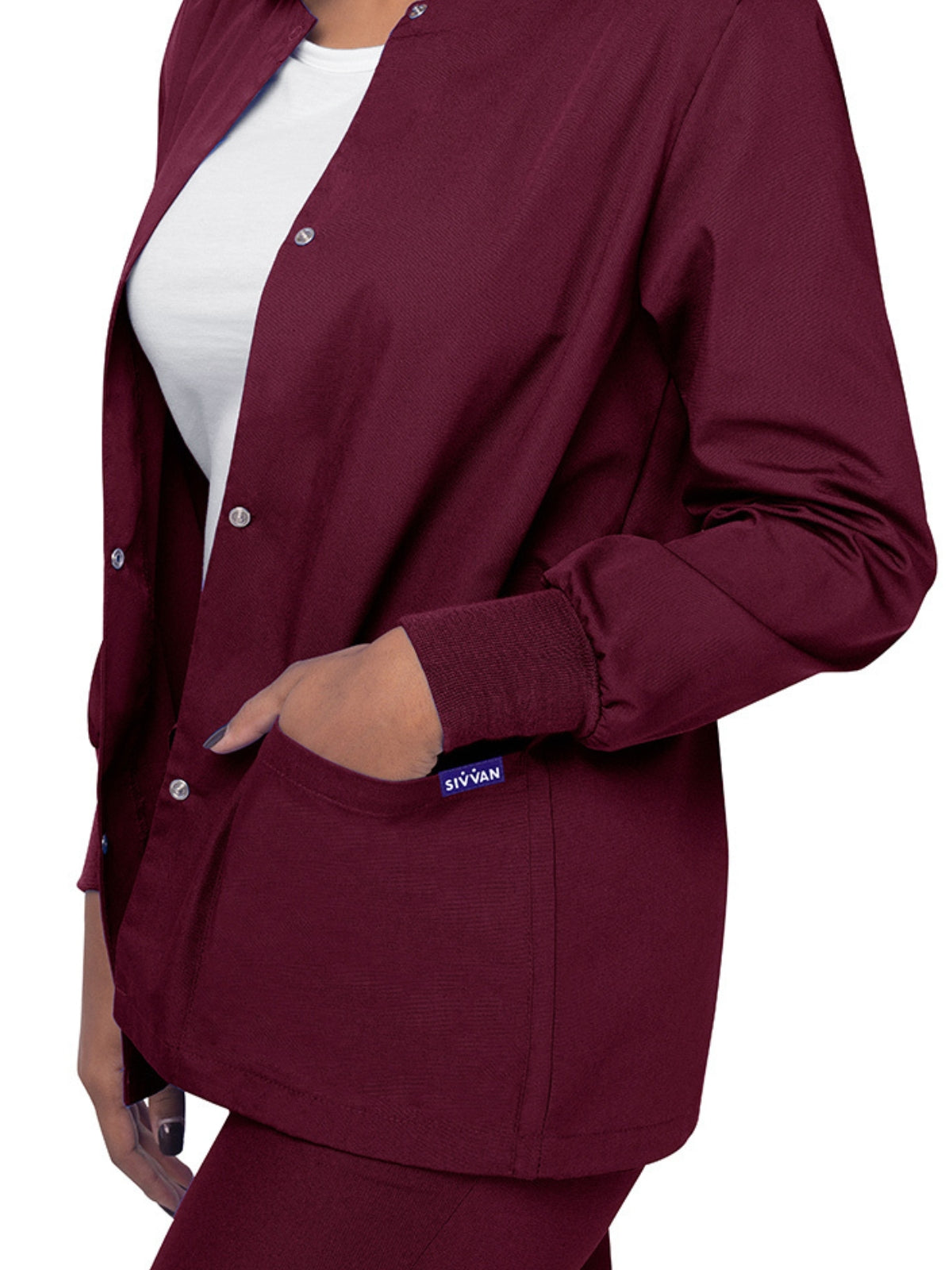 Women's Warm-Up Snap Close Jacket - S8306 - Burgundy