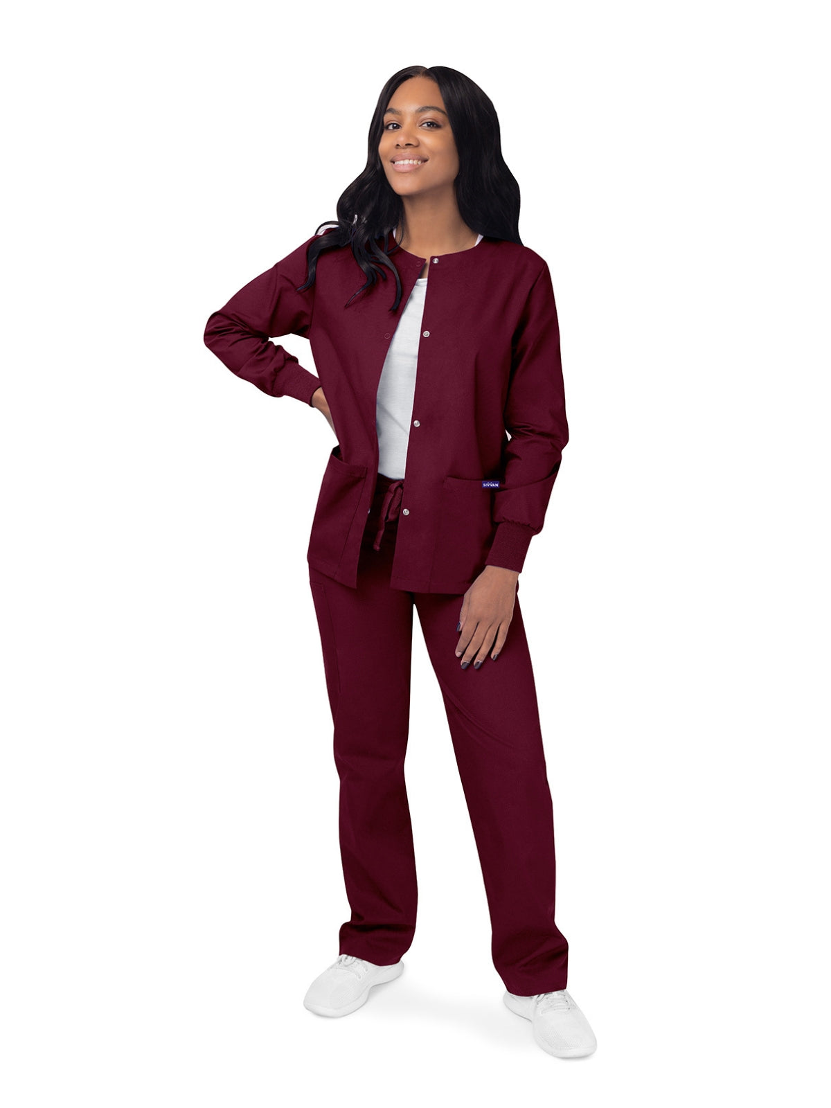Women's Warm-Up Snap Close Jacket - S8306 - Burgundy