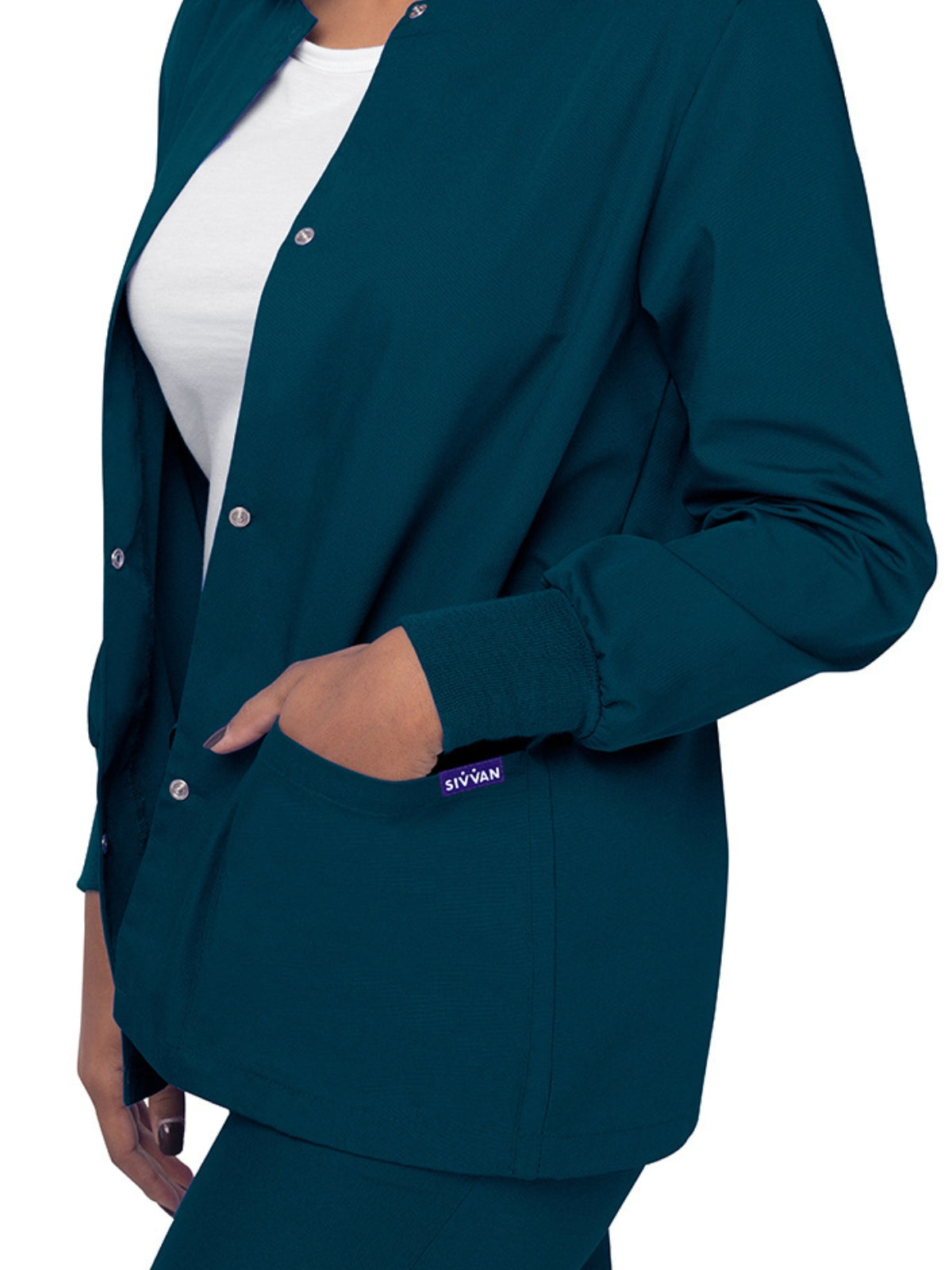 Women's Warm-Up Snap Close Jacket - S8306 - Caribbean Blue