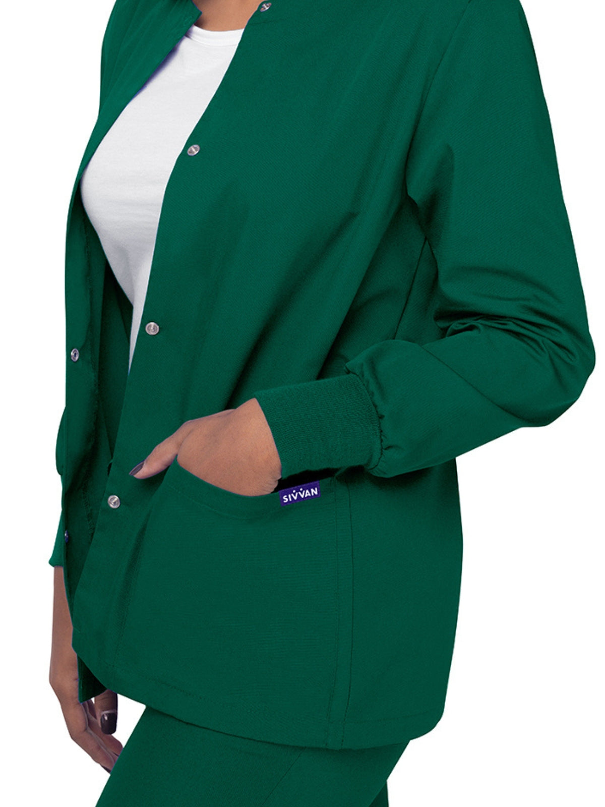 Women's Warm-Up Snap Close Jacket - S8306 - Hunter Green