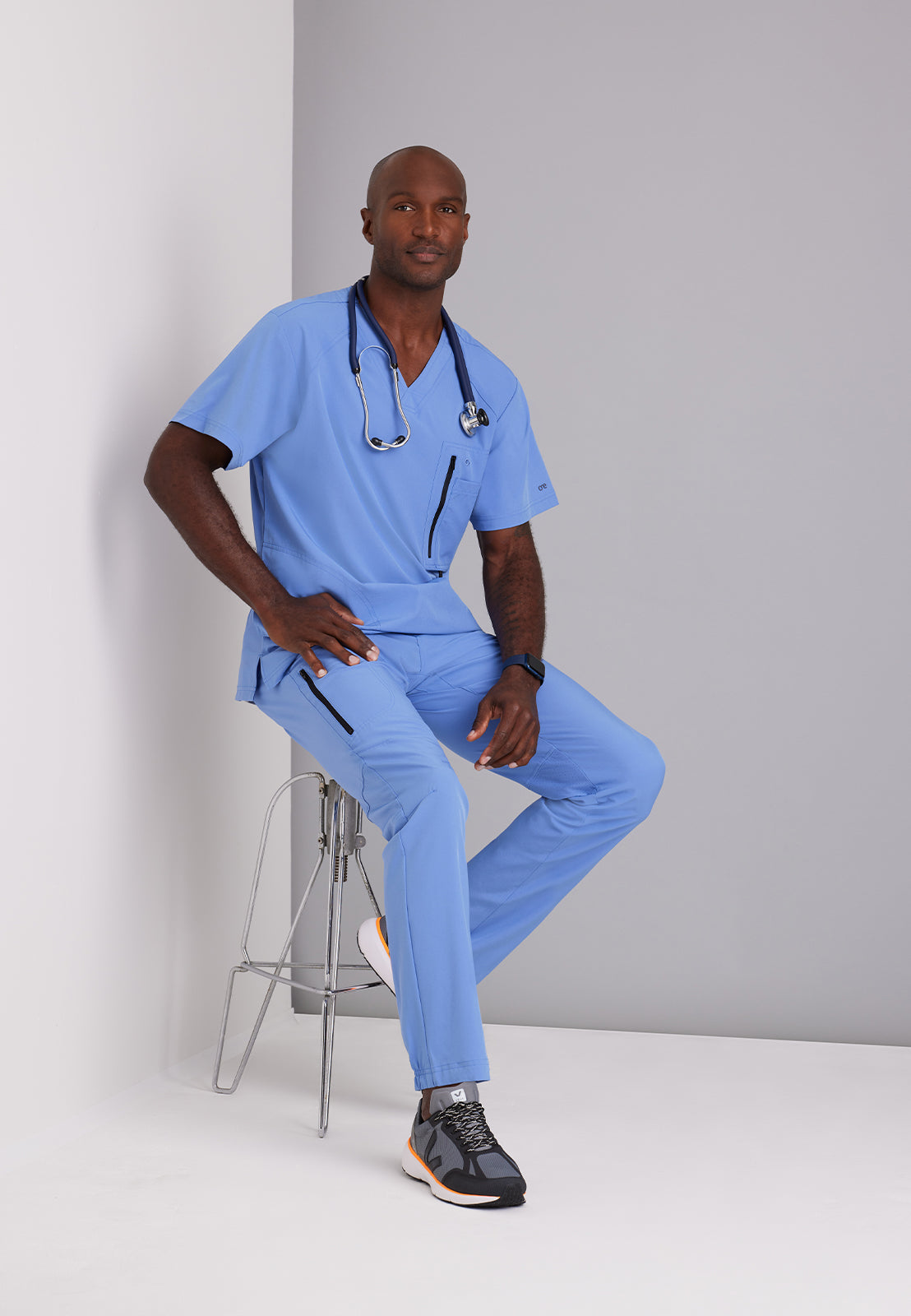 Men's V-Neck Zip Pockets Amplify Top - 0115 - Ciel Blue