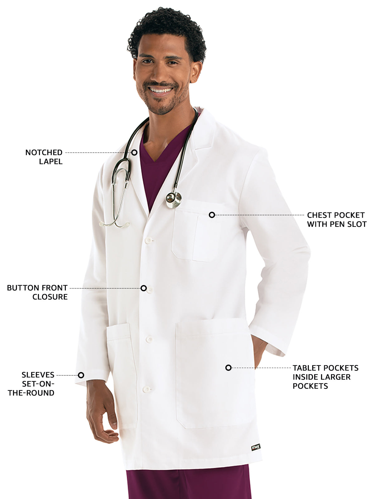 Men's Five-Pocket 37" Noah Lab Coat - 0914 - White