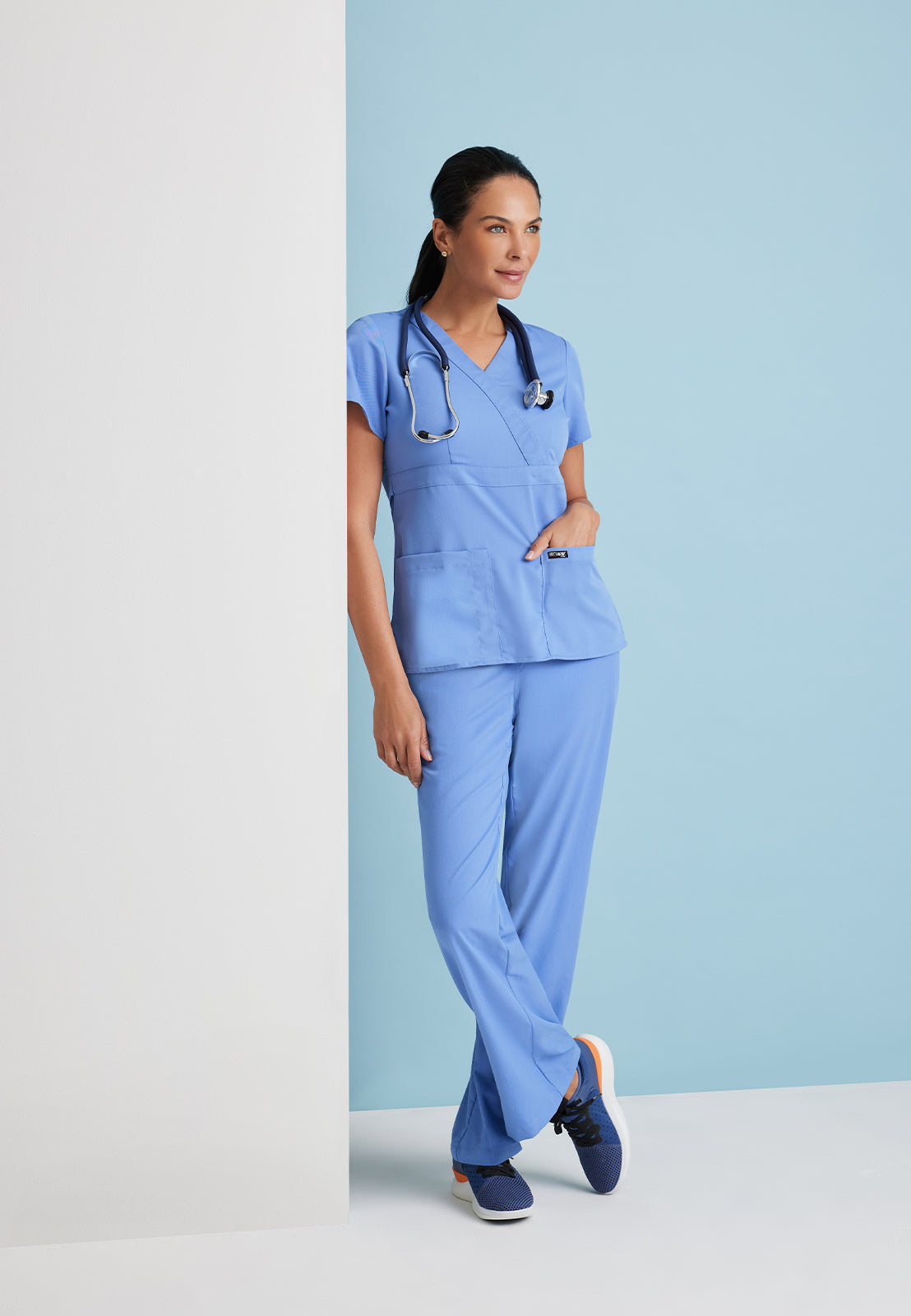 Women's Mock Wrap Riley Top - 4153 - Ciel Blue