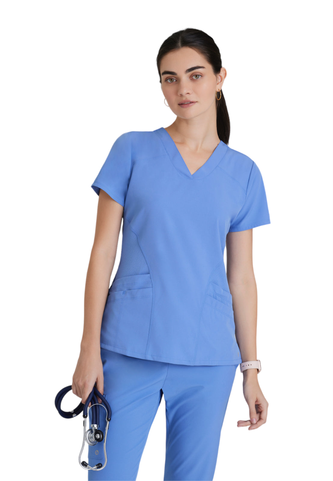 Women's V-Neck Pulse Top - 5106 - Ciel Blue