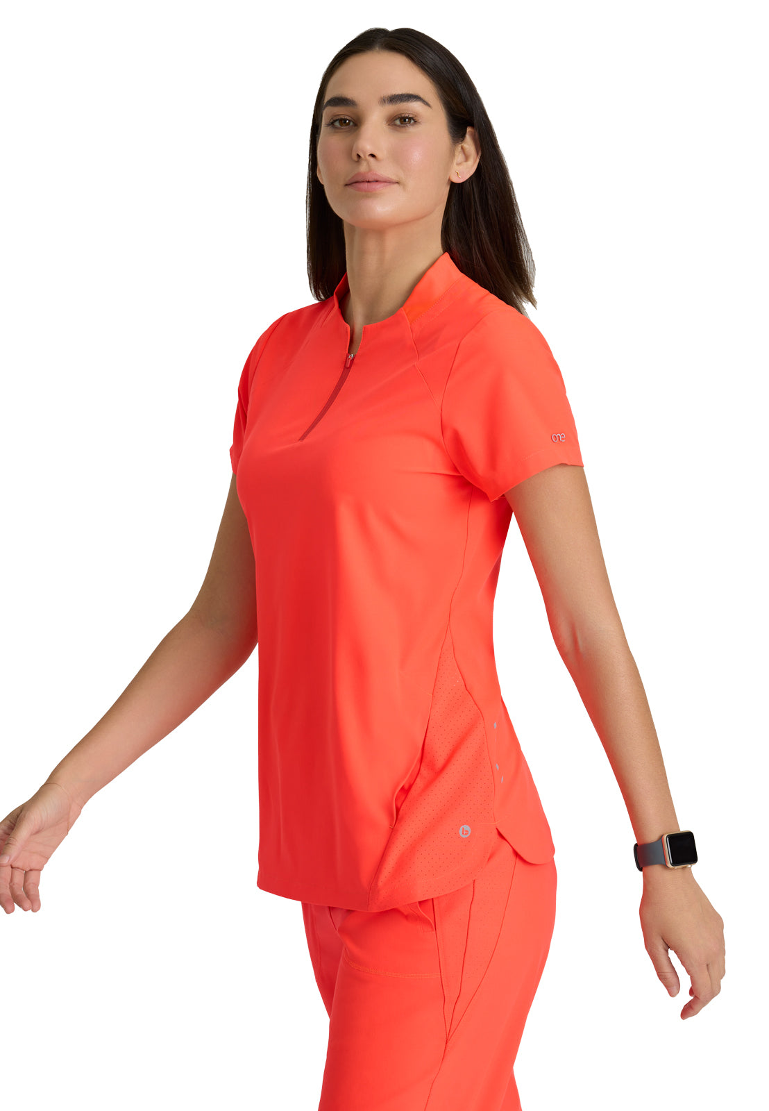 Women's 2 Pocket Banded Zip Collar Flux Top - BOT216 - Neon Flame