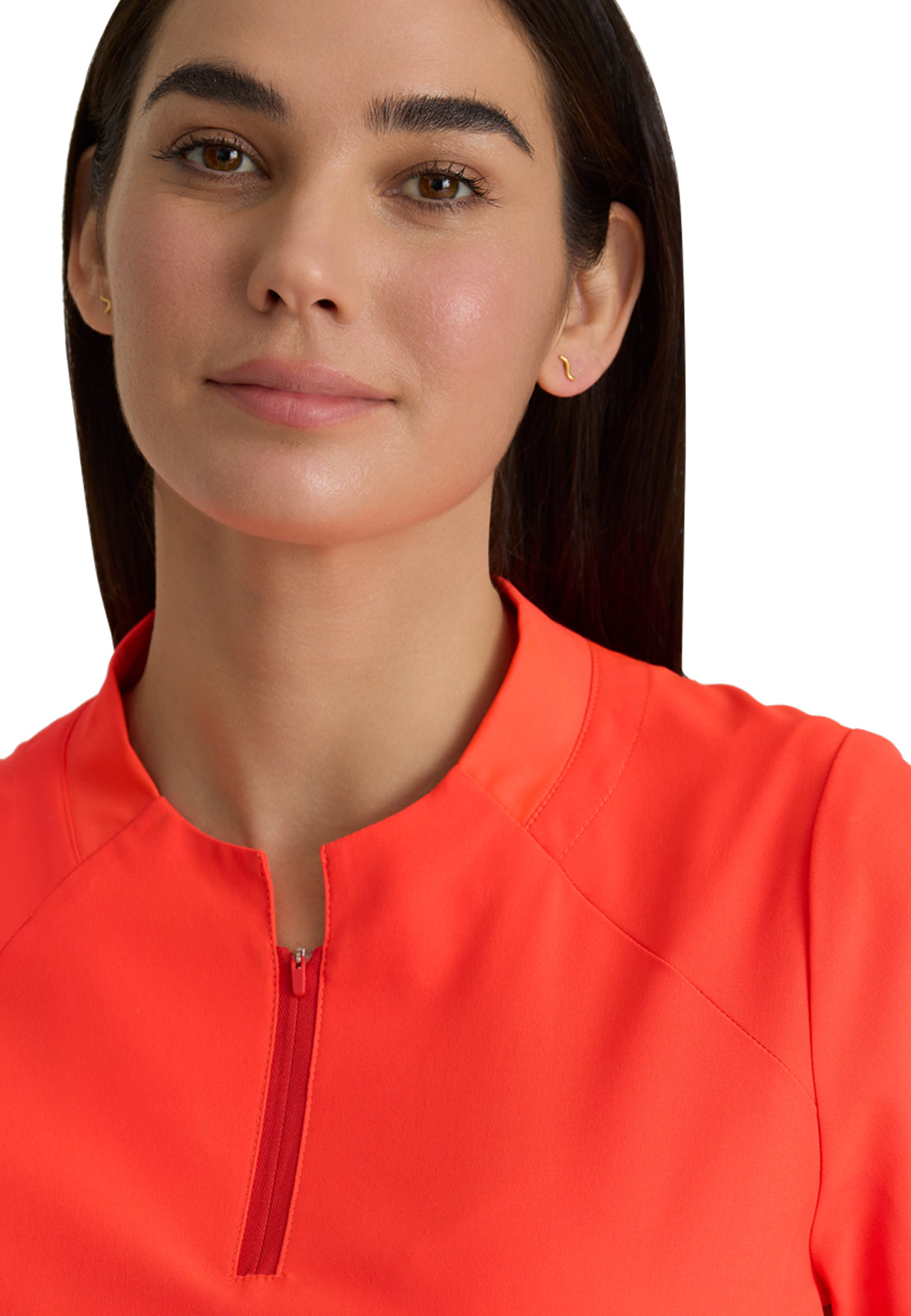 Women's 2 Pocket Banded Zip Collar Flux Top - BOT216 - Neon Flame
