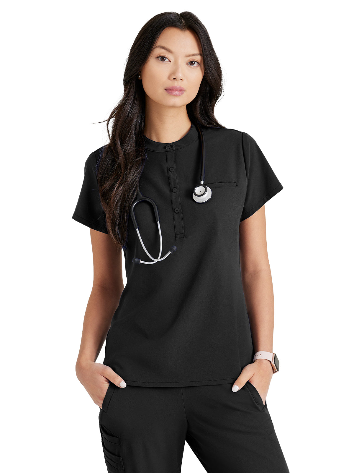 Women's Henley Style Top - BUT163 - Black