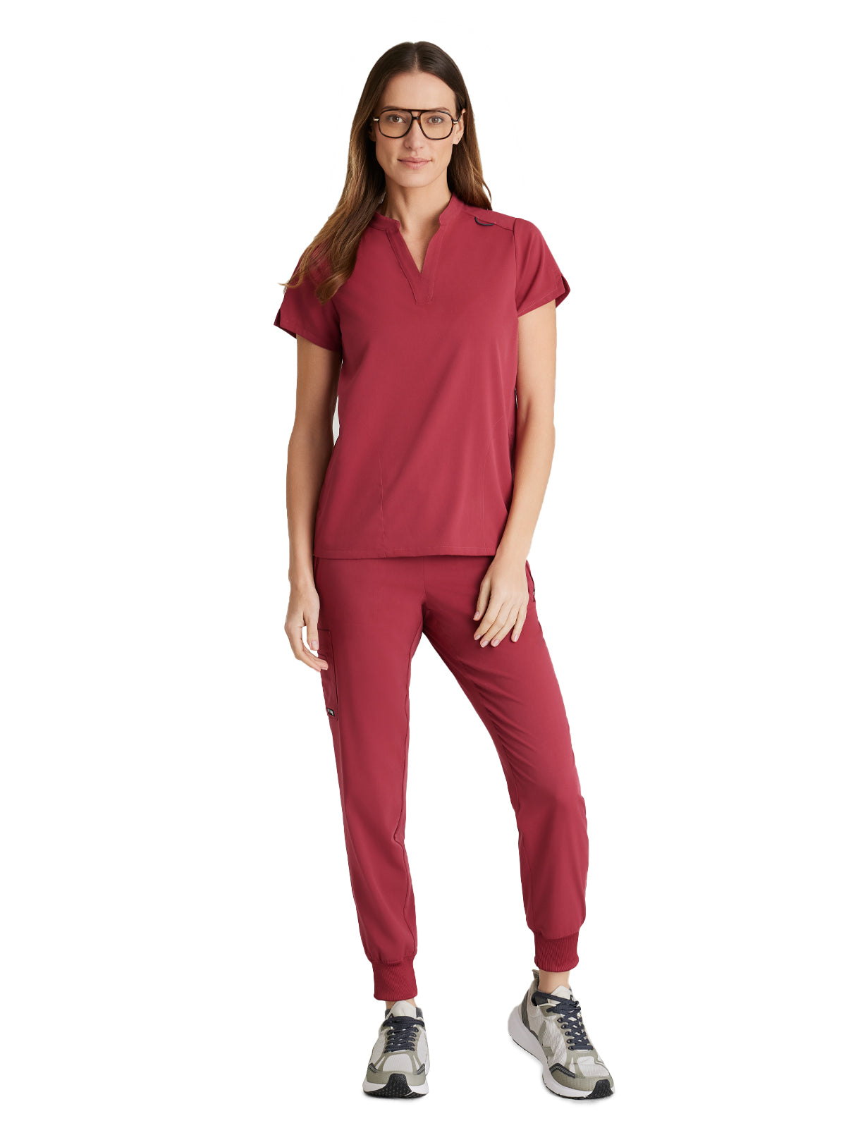 Women's 2 Pocket Banded Collar Avery Top - GRST230 - Maple Red