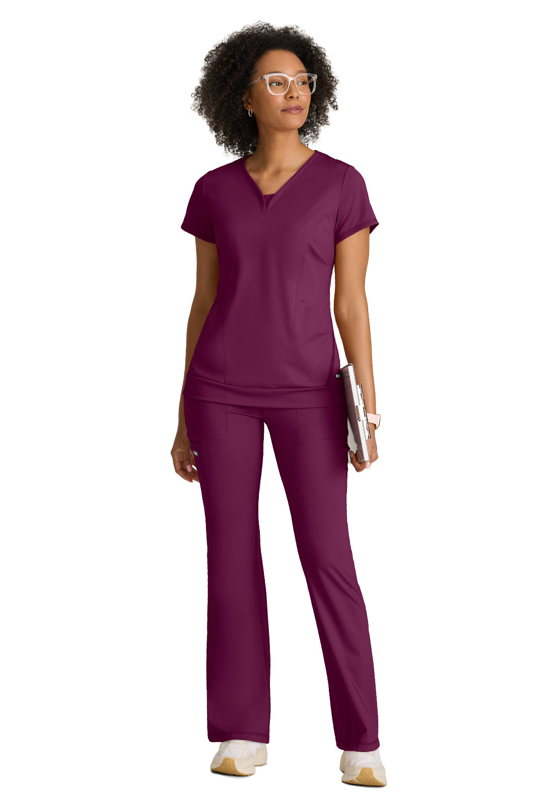 Women's Two Pocket V-Neck Motivate Top - GRST250 - Wine