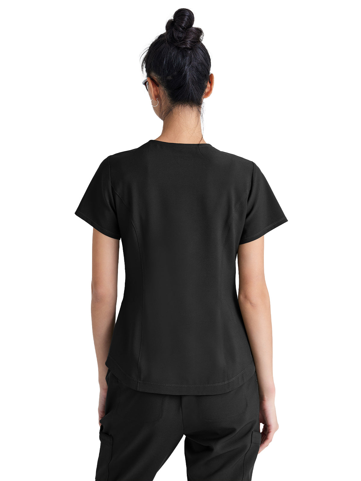 Women's Two-Pocket Piped V-Neck Rhythm Top - GSST180 - Black