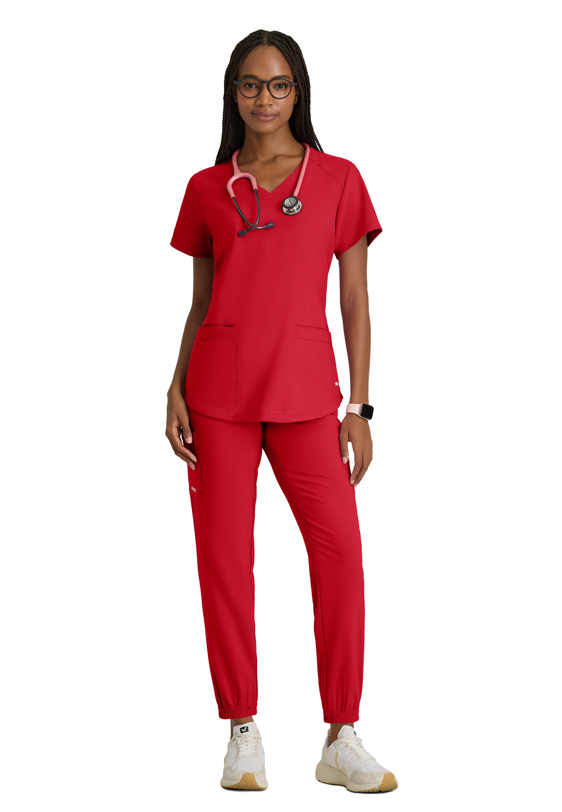 Women's Two-Pocket Piped V-Neck Rhythm Top - GSST180 - True Red