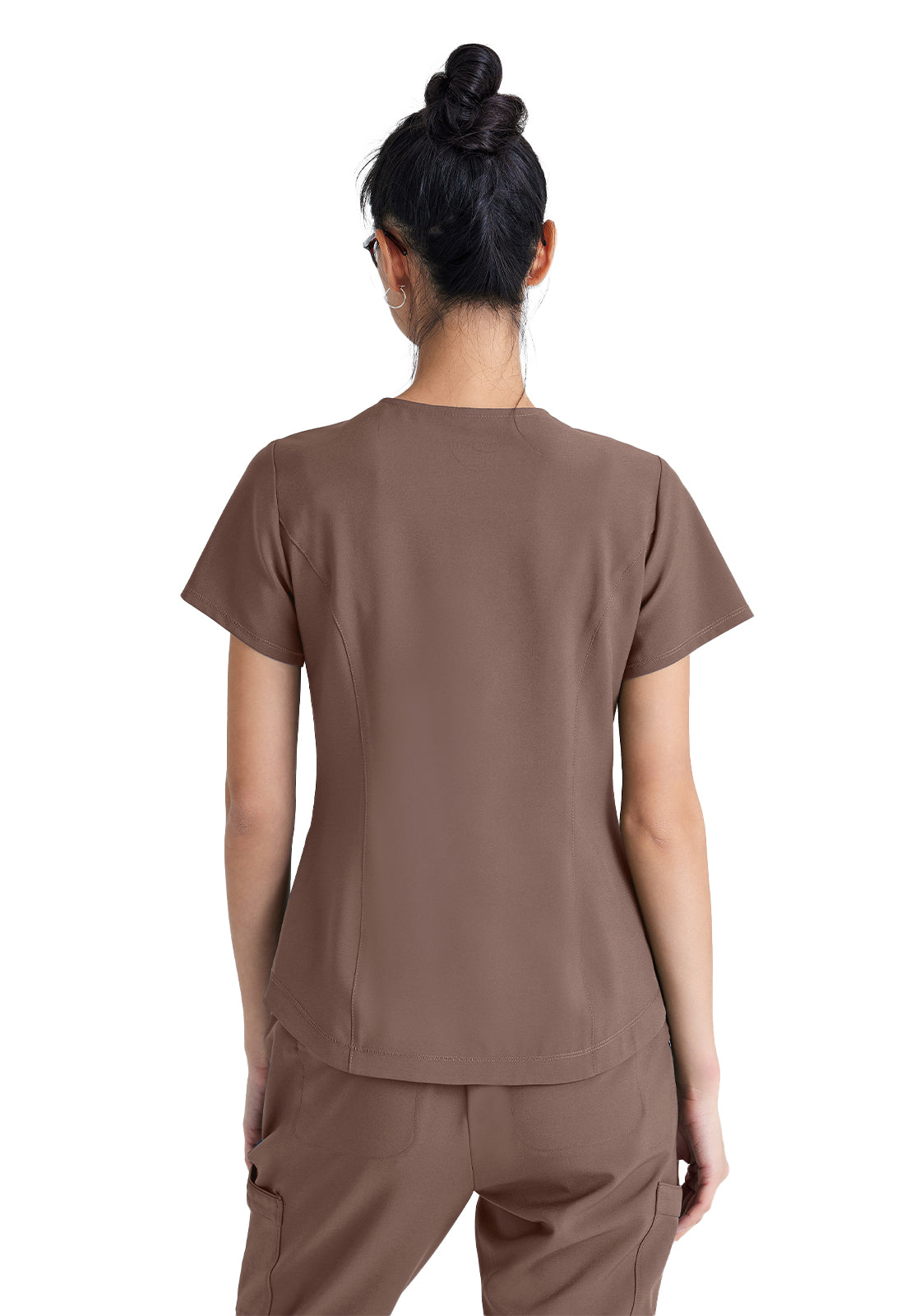 Women's Two-Pocket Piped V-Neck Rhythm Top - GSST180 - Driftwood