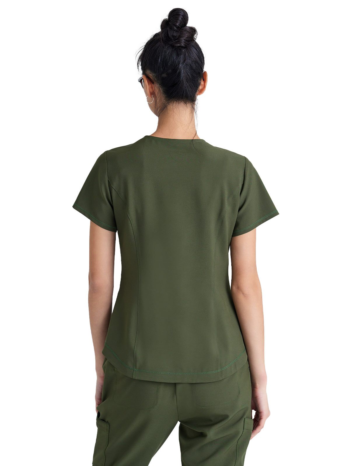 Women's Two-Pocket Piped V-Neck Rhythm Top - GSST180 - Fern