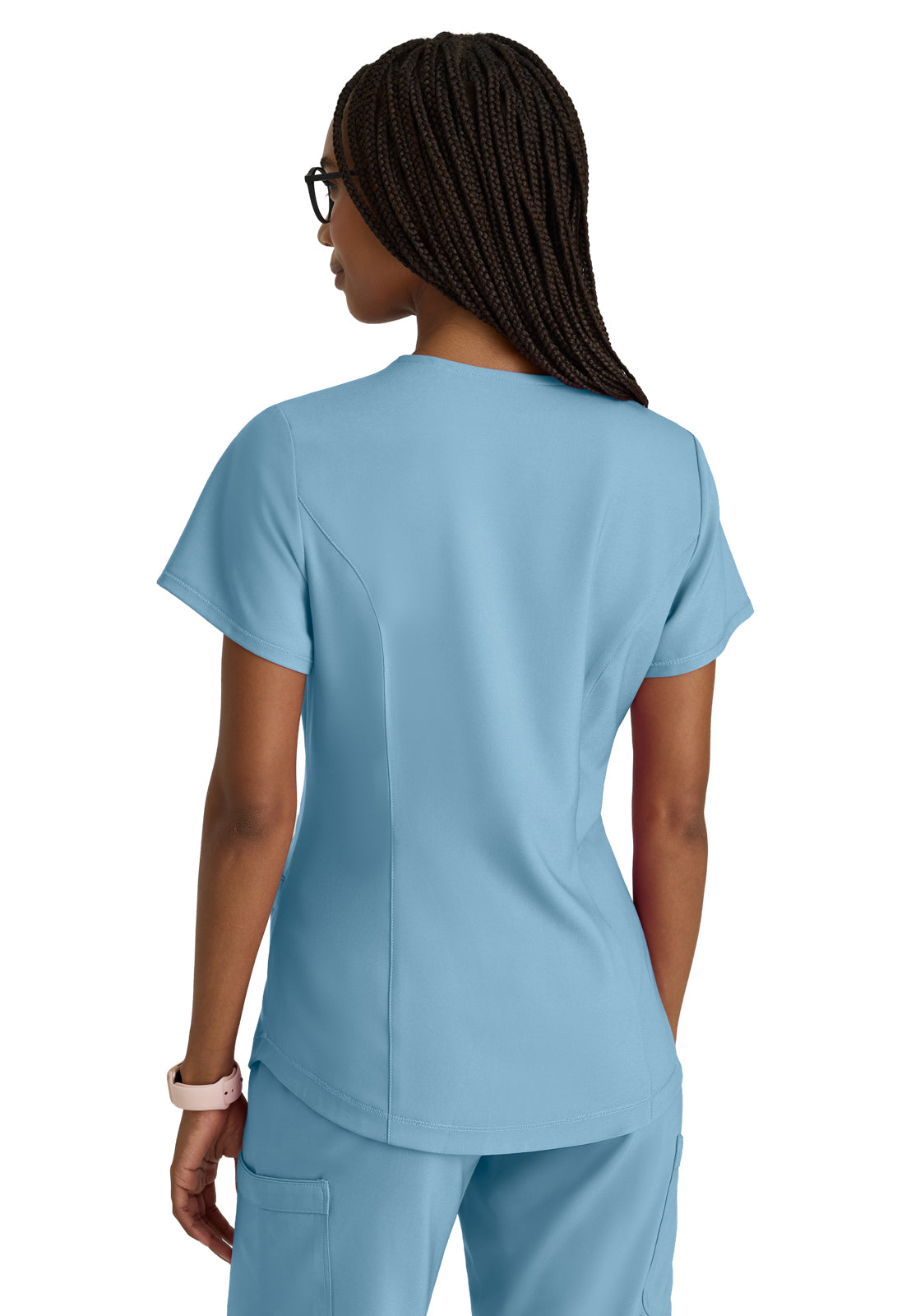 Women's Two-Pocket Piped V-Neck Rhythm Top - GSST180 - Ocean Mist