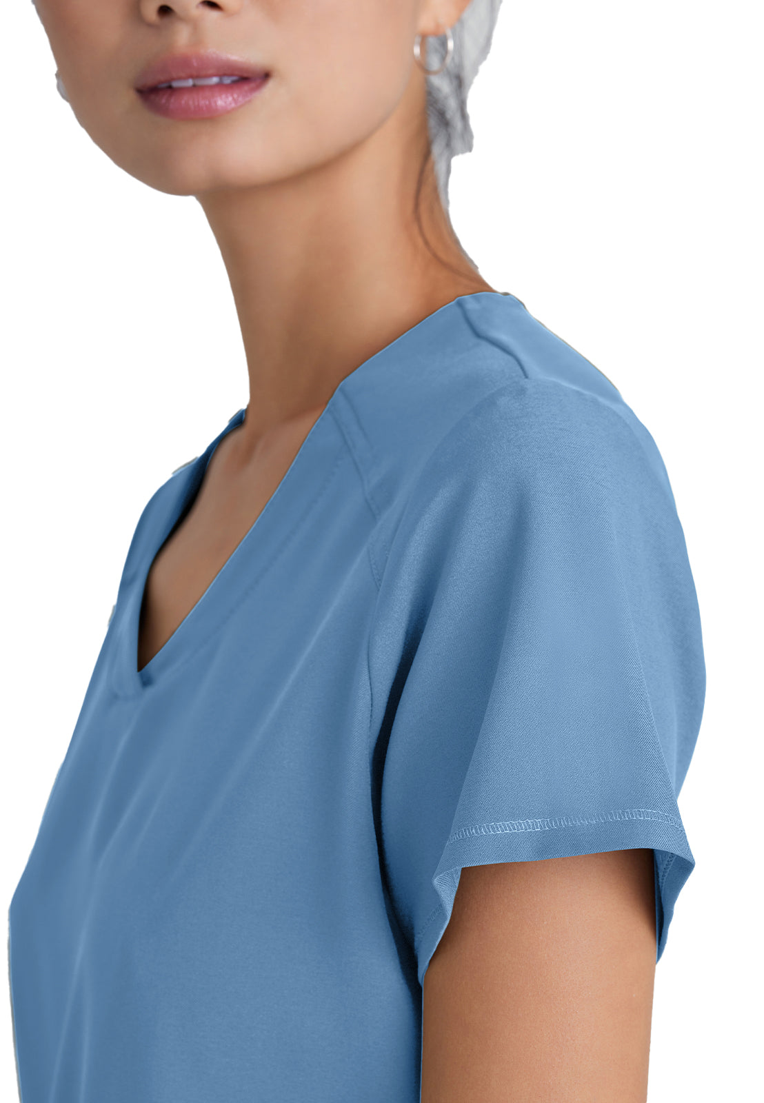 Women's Two-Pocket Piped V-Neck Rhythm Top - GSST180 - Ciel Blue