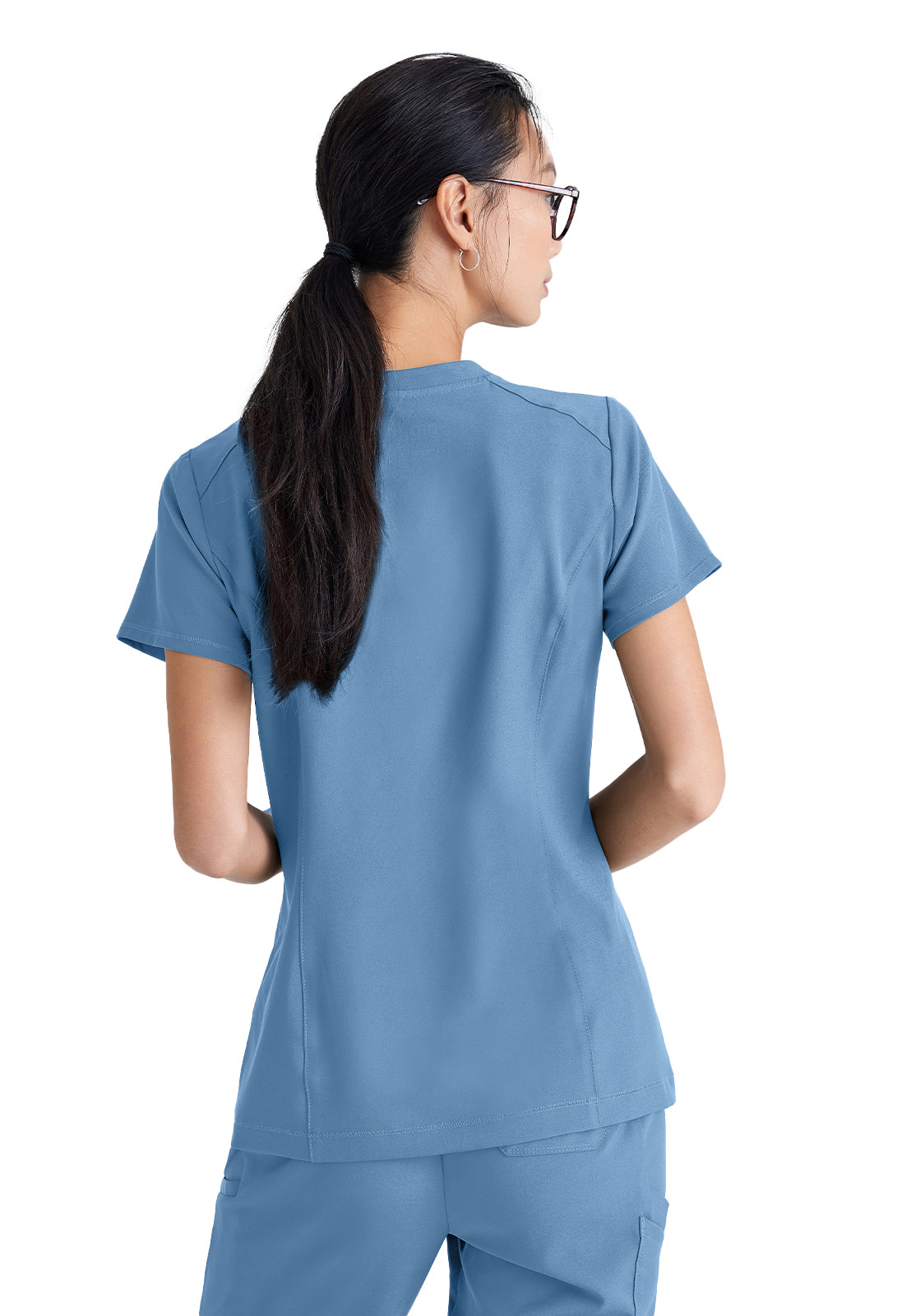 Women's Banded-V-Neck Sway Tuck-In Top - GSST181 - Ciel Blue
