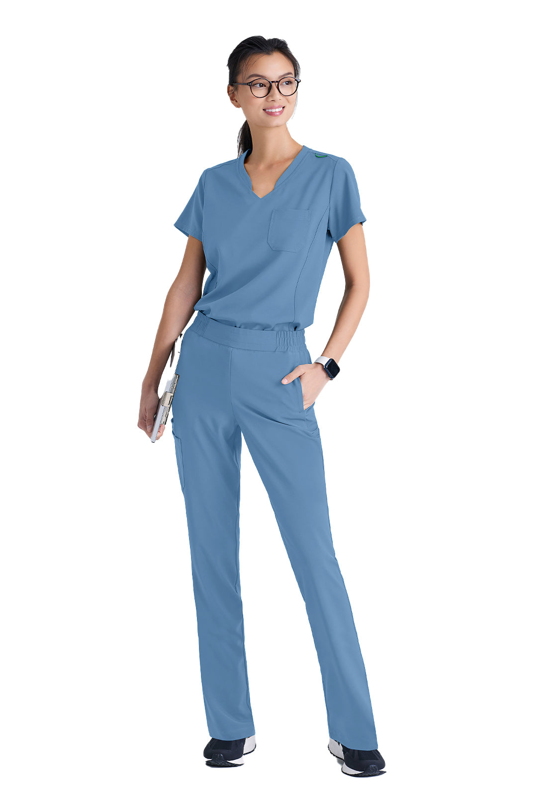 Women's Banded-V-Neck Sway Tuck-In Top - GSST181 - Ciel Blue