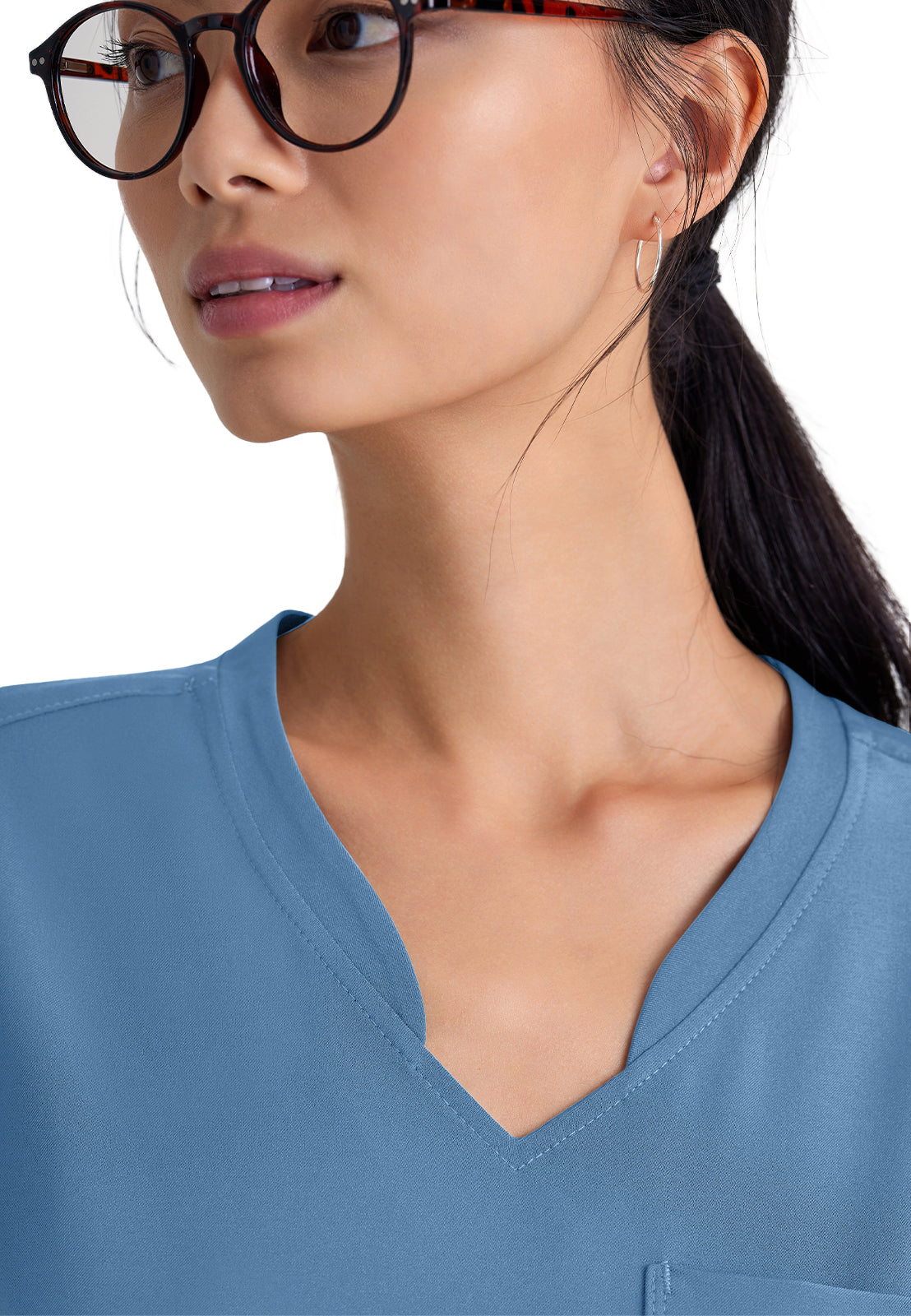Women's Banded-V-Neck Sway Tuck-In Top - GSST181 - Ciel Blue