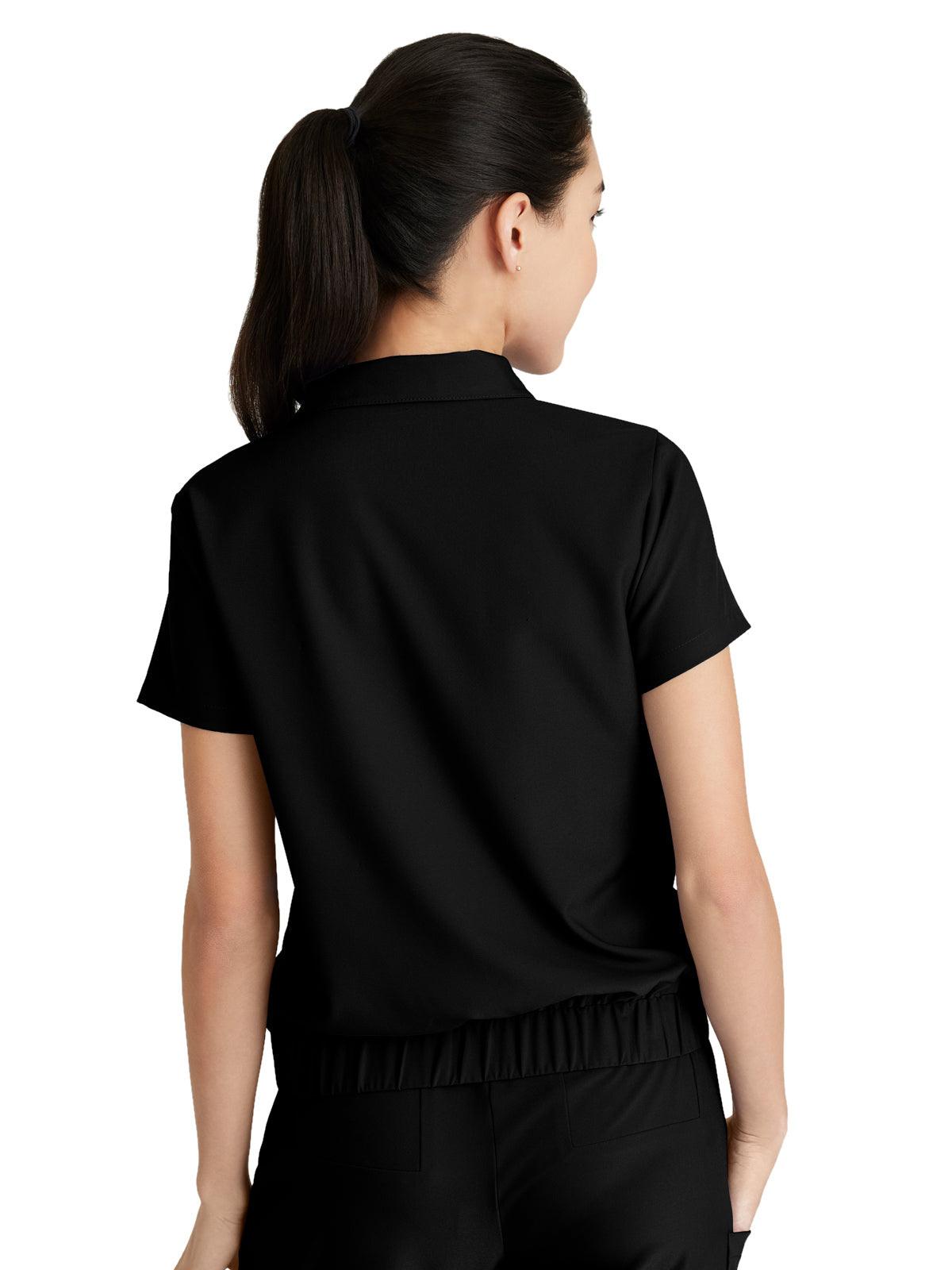 Women's 2 Pocket Zip Neck Banded Waist Perseverance Top - GSST215 - Black