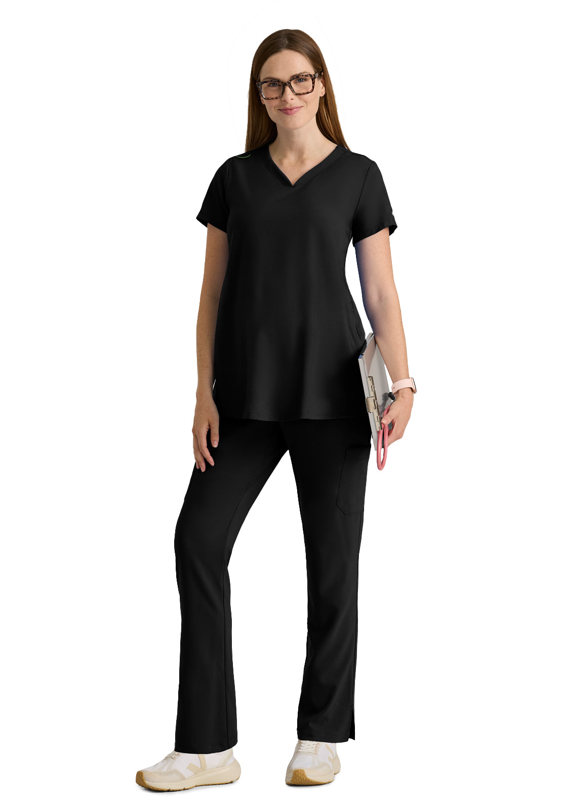 Women's Two Pocket V-Neck Promise Scrub Top - GSST262 - Black