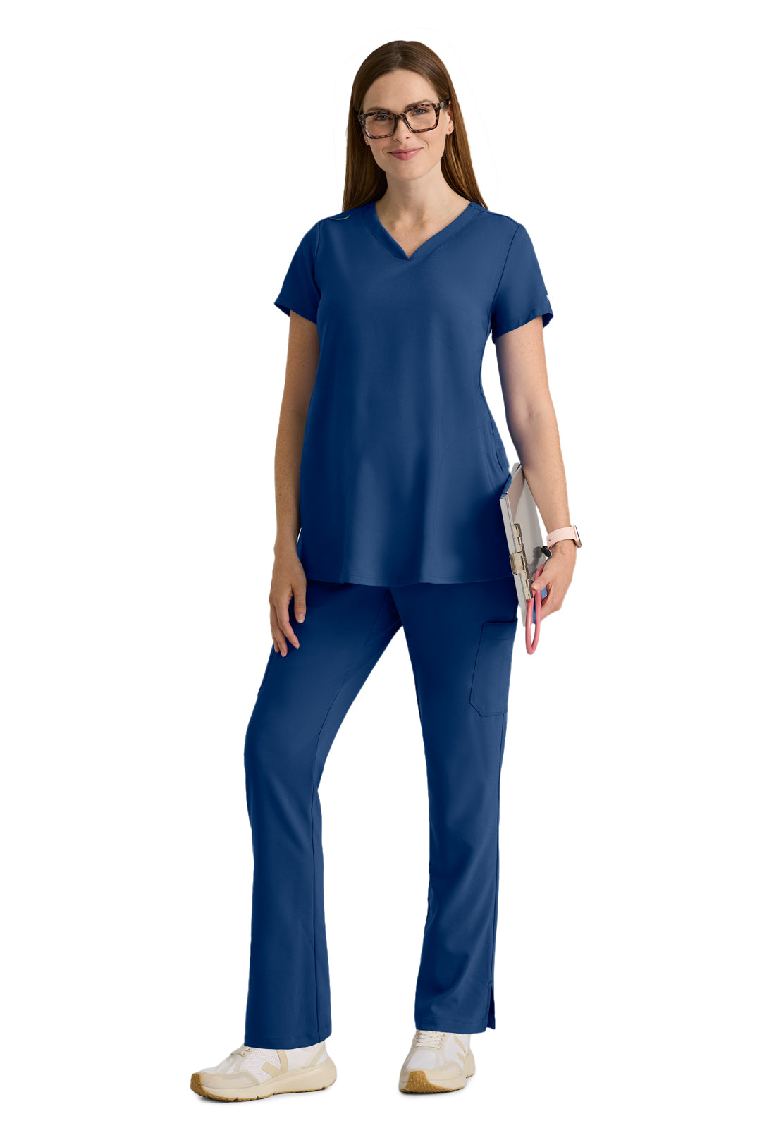 Women's Two Pocket V-Neck Promise Scrub Top - GSST262 - Indigo (Navy)