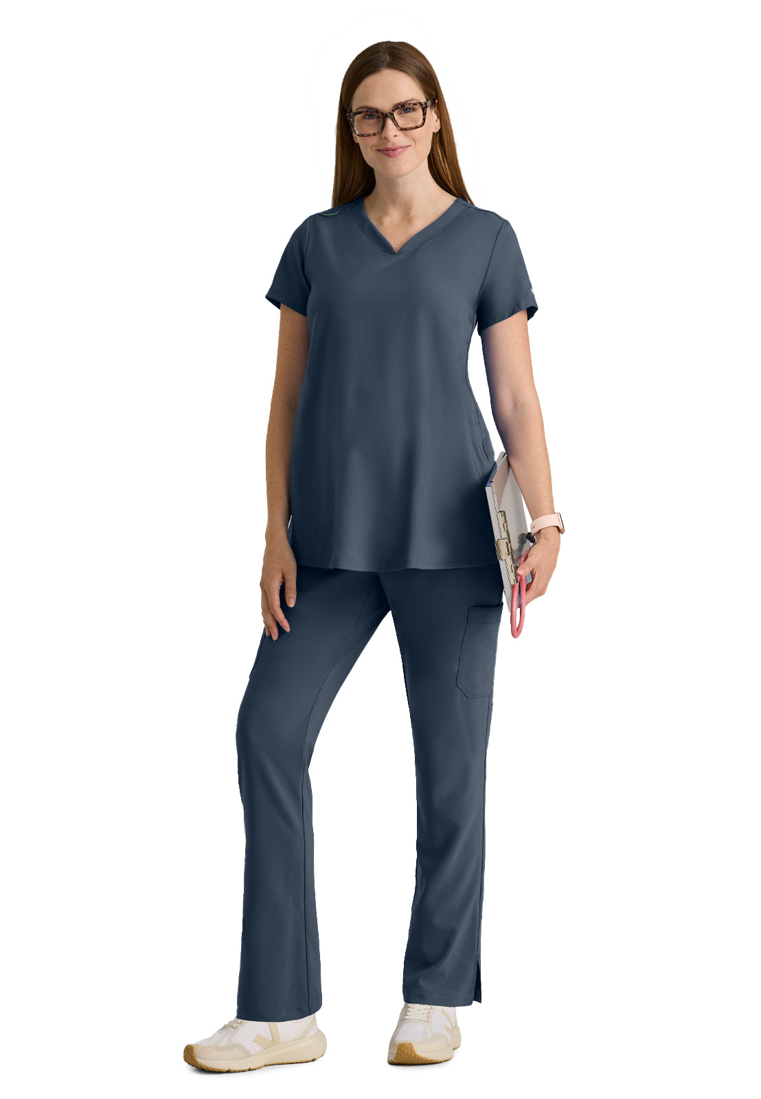 Women's Two Pocket V-Neck Promise Scrub Top - GSST262 - Steel