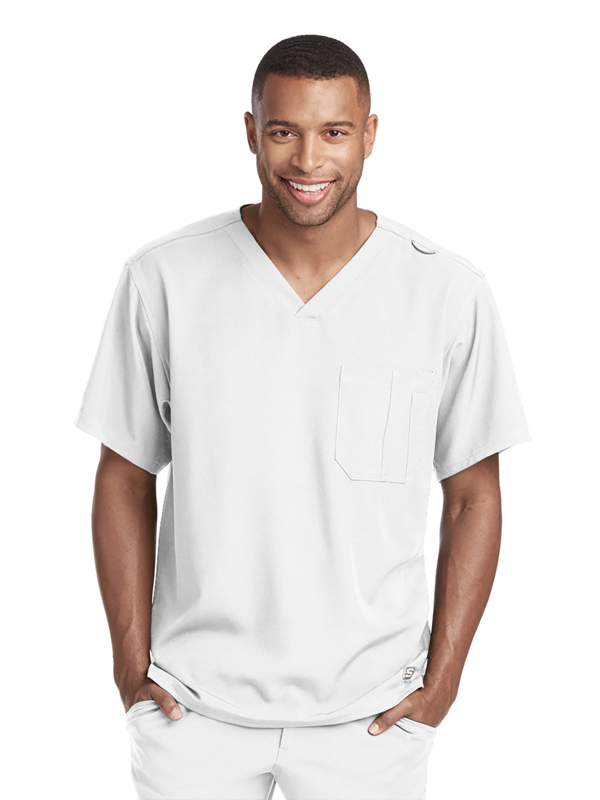 Skechers SK0112 Men's 1-Pocket Structure Crossover V-Neck Scrub Top - White