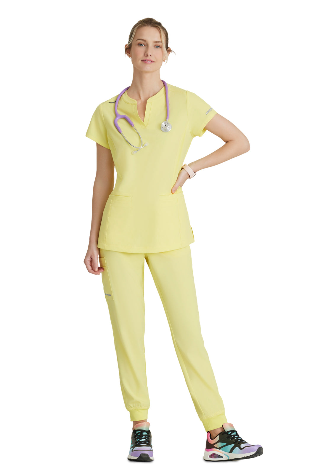 Women's Two Pocket V-Neck Coast Top - SKT259 - Lemon Glow