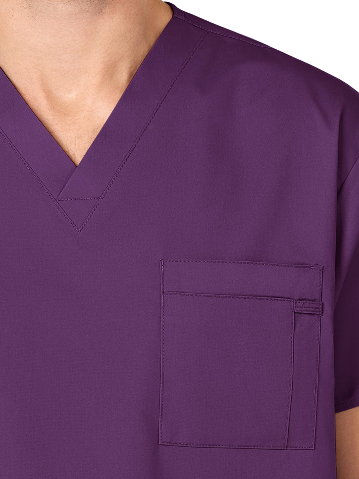 Unisex Double-Pocket V-Neck Top - 100 - Eggplant