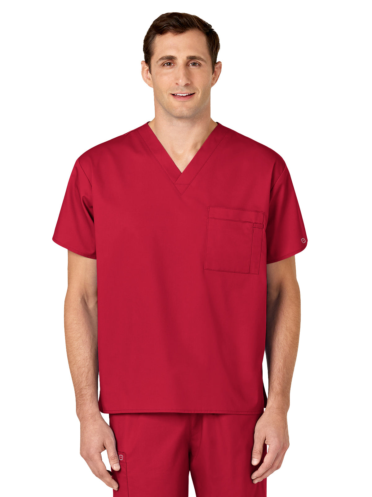 Unisex Double-Pocket V-Neck Top - 100 - Red