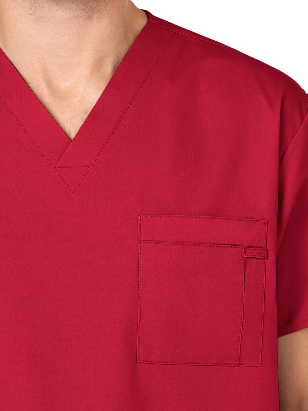 Unisex Double-Pocket V-Neck Top - 100 - Red