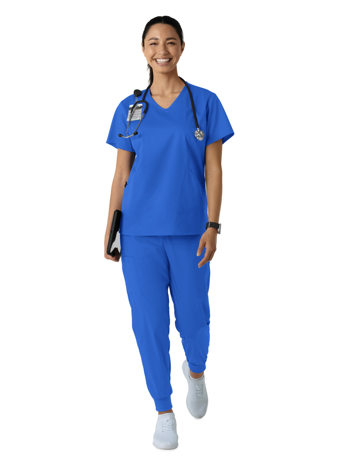 Women's Three-Pocket Curved V-Neck Top - 106 - Royal