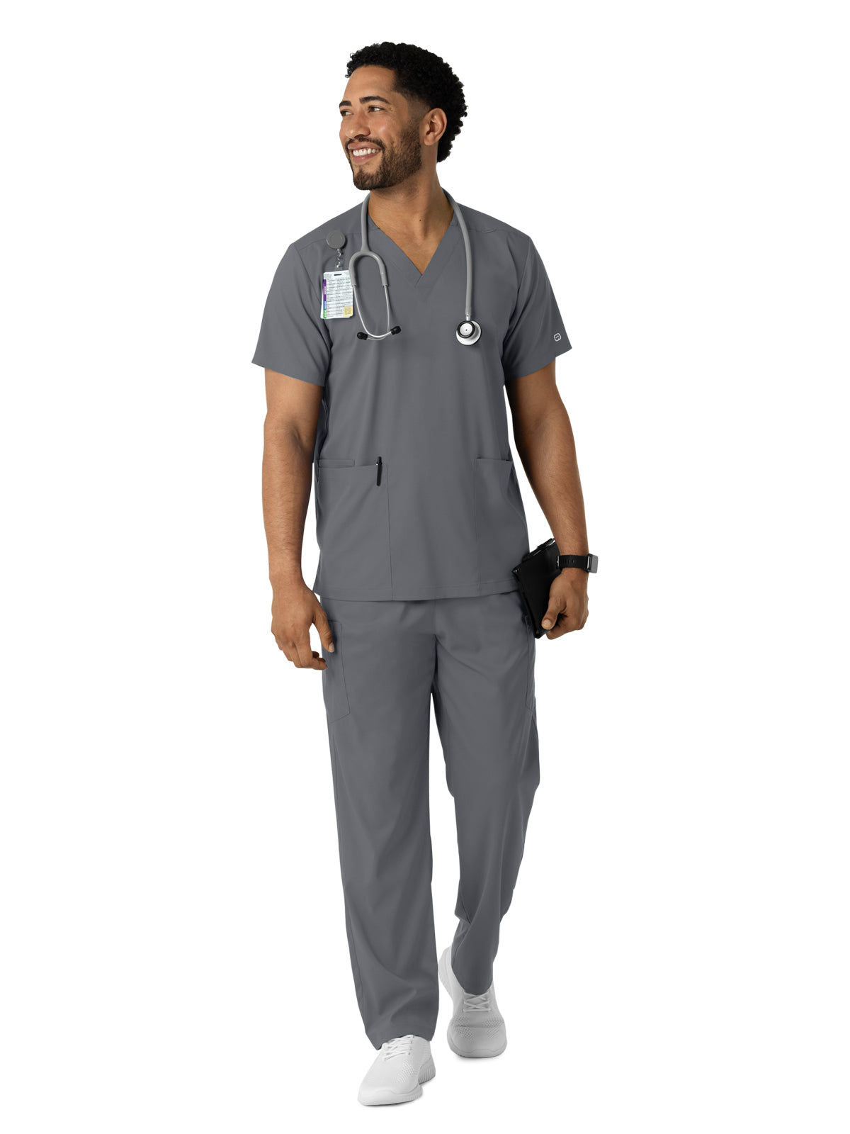 Unisex Three-Pocket V-Neck Top - 6051 - Pewter