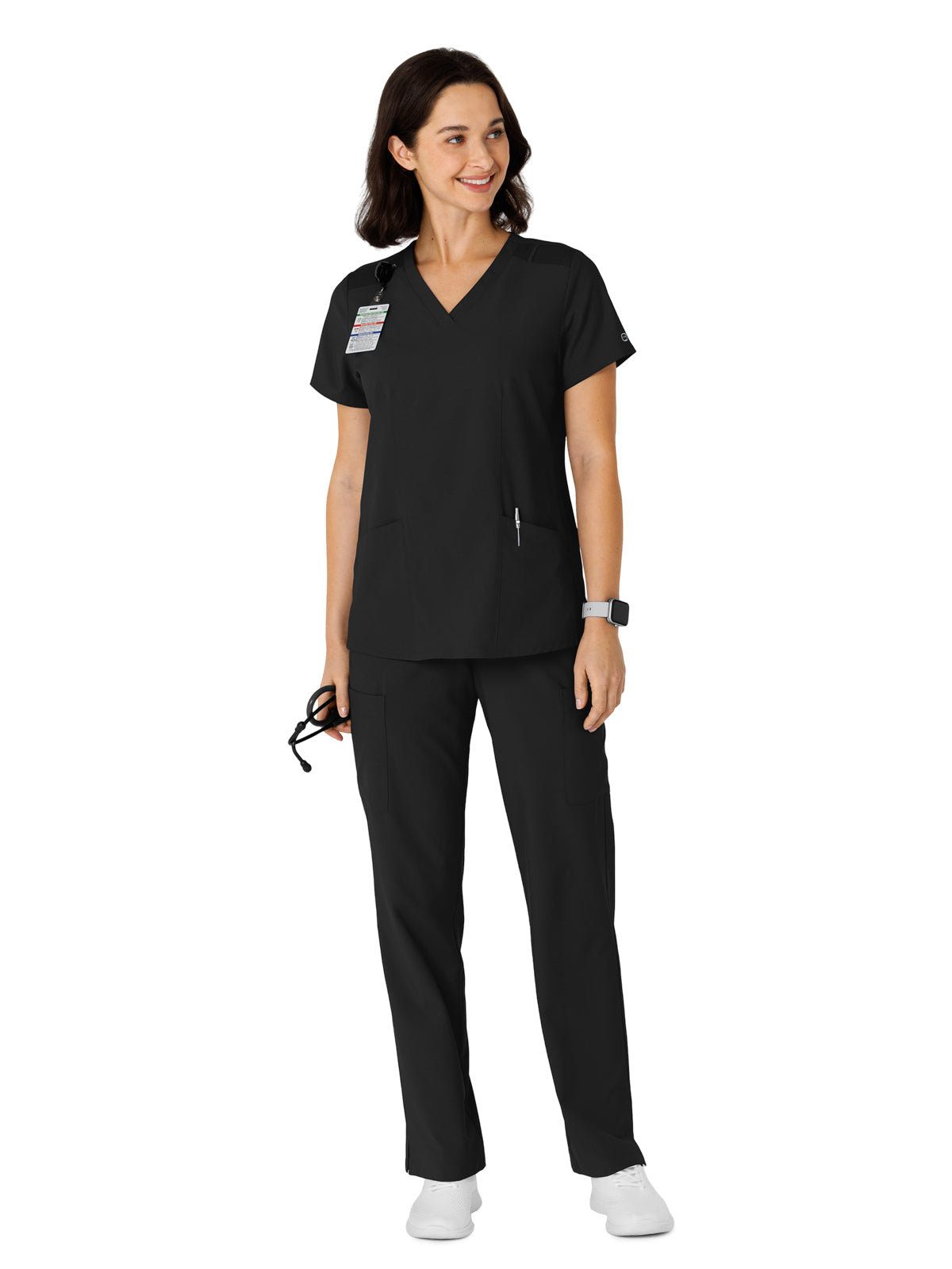 Women's Flex-n-Reach Side Panel V-Neck Top - 6145 - Black
