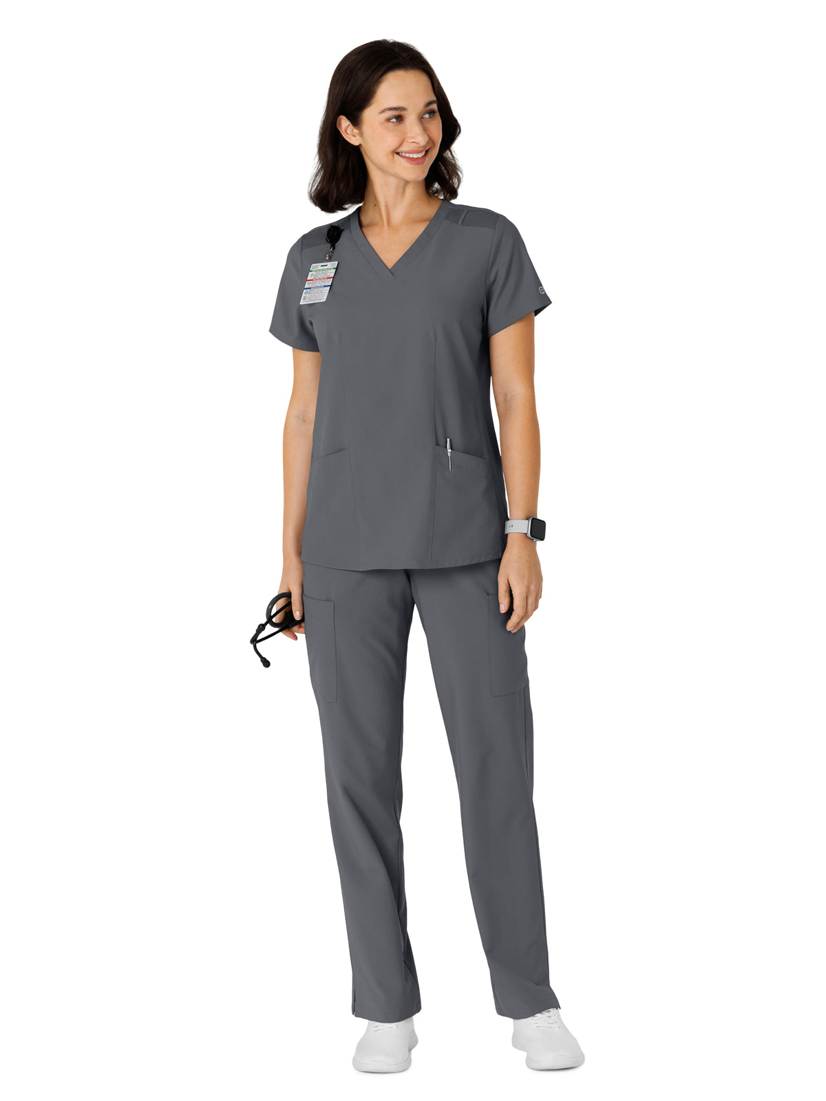 Women's Flex-n-Reach Side Panel V-Neck Top - 6145 - Pewter