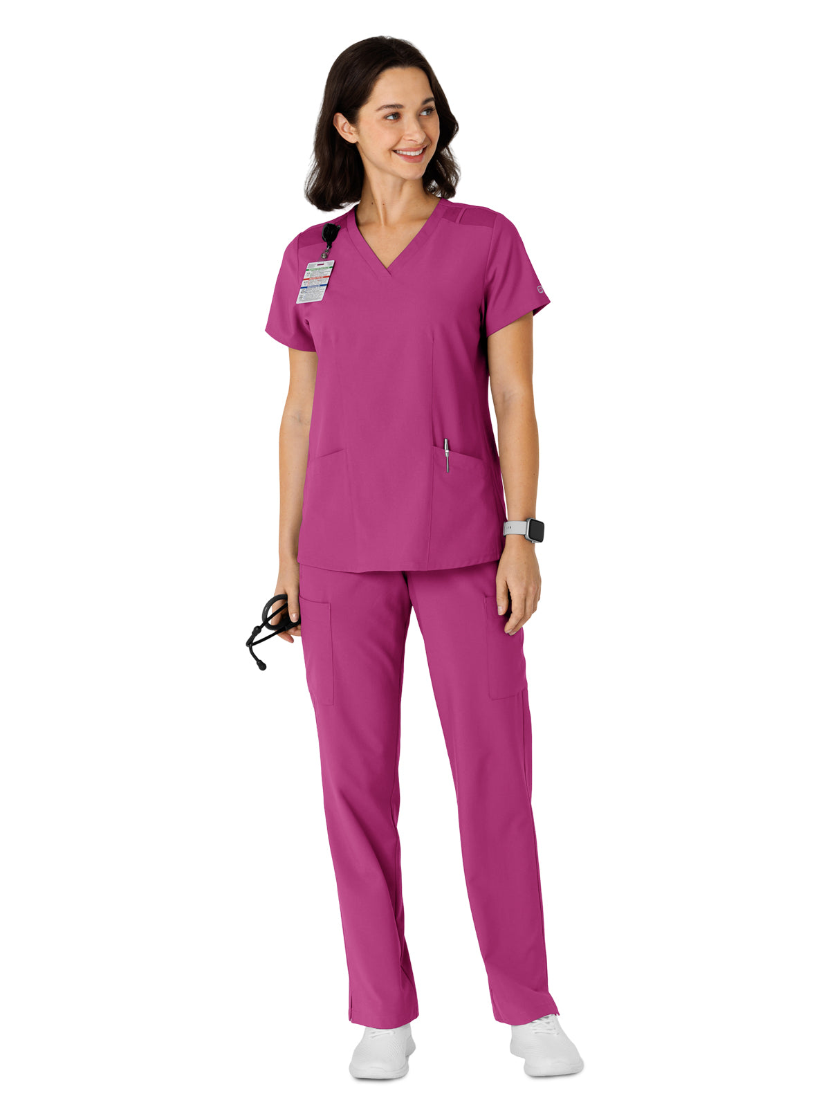 Women's Flex-n-Reach Side Panel V-Neck Top - 6145 - Raspberry