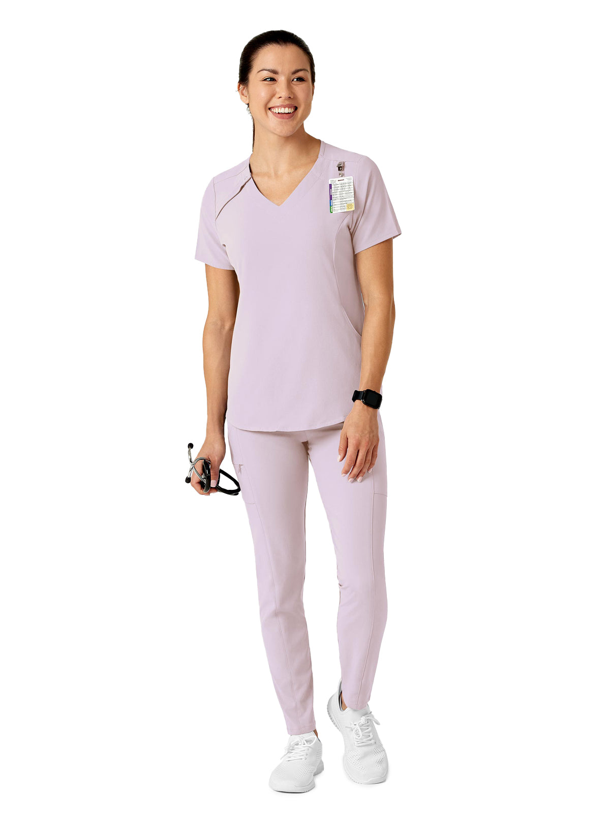 Women's Four-Pocket Hidden Zip V-Neck Top - 6234 - Pastel Lilac