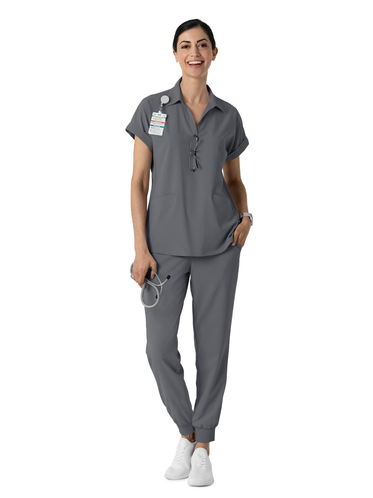 Women’s Two-Pocket Flex-n-Reach Collared Top - 6934 - Pewter