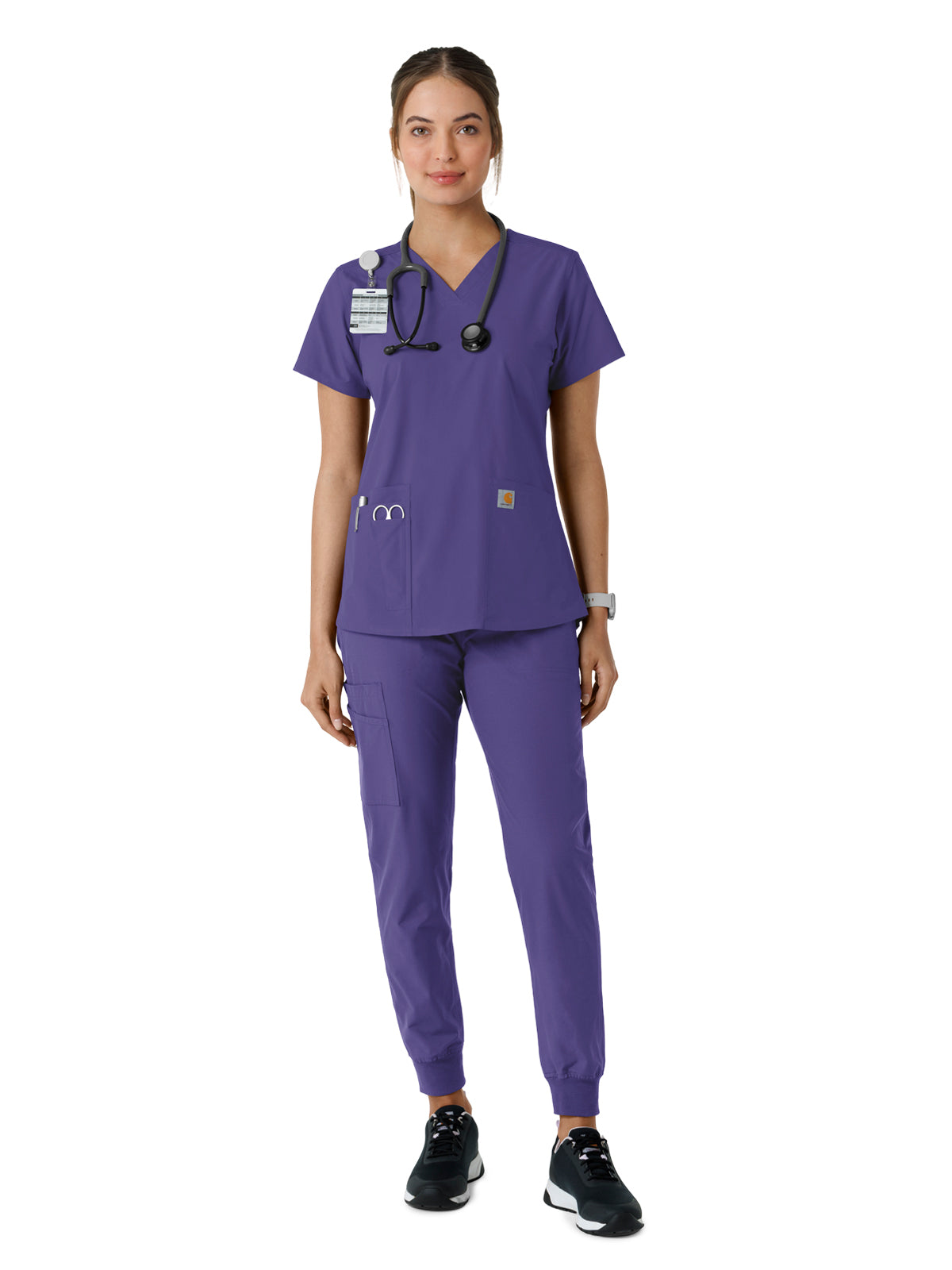 Women's Four-Pocket V-Neck Knit Panel Top - C12313 - Grape