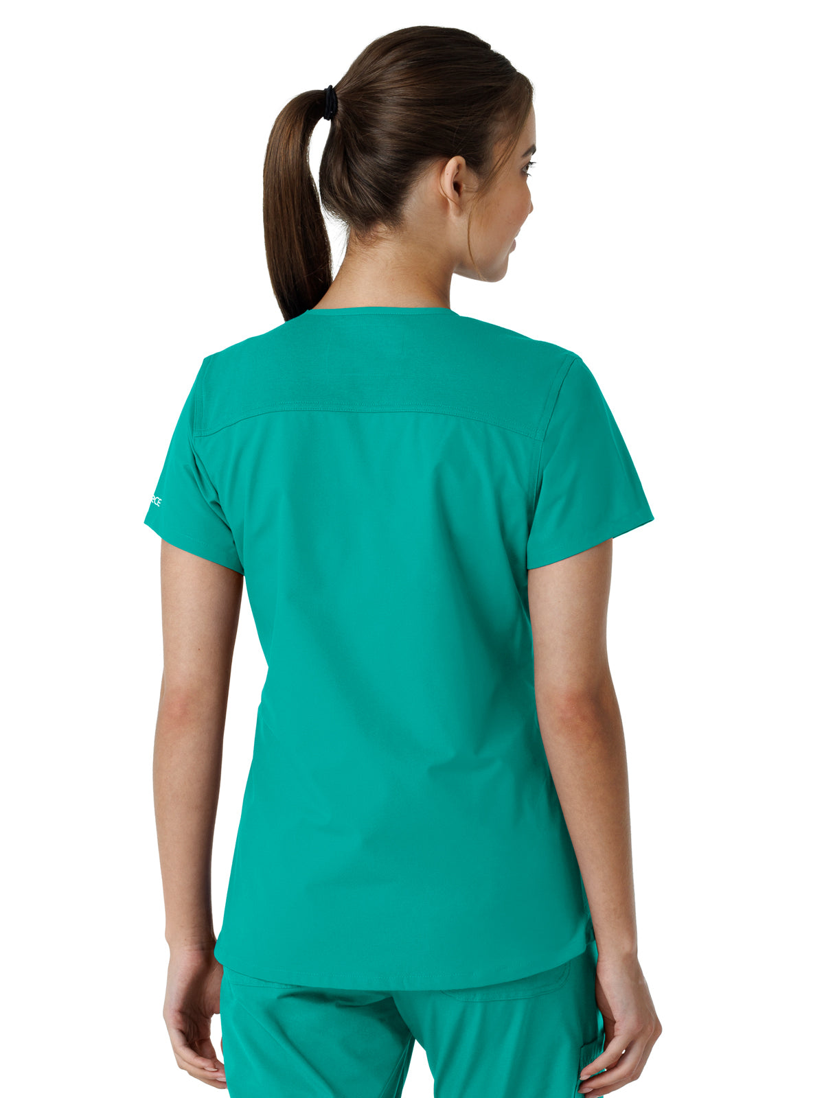 Women's Four-Pocket V-Neck Knit Panel Top - C12313 - Teal