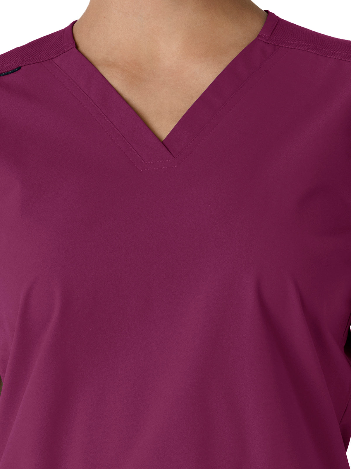 Women's Four-Pocket V-Neck Knit Panel Top - C12313 - Wine