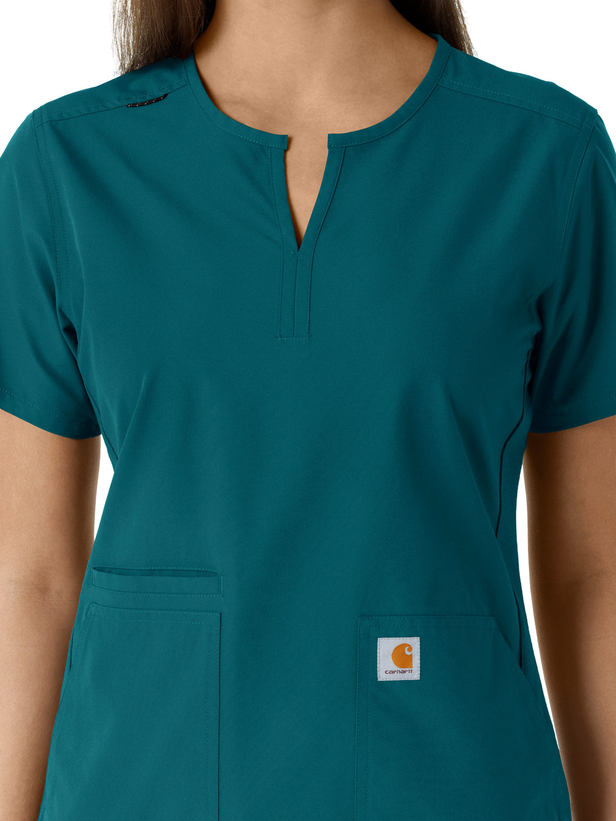 Women's Notch Neck Tunic Knit Panel Top - C12413 - Caribbean