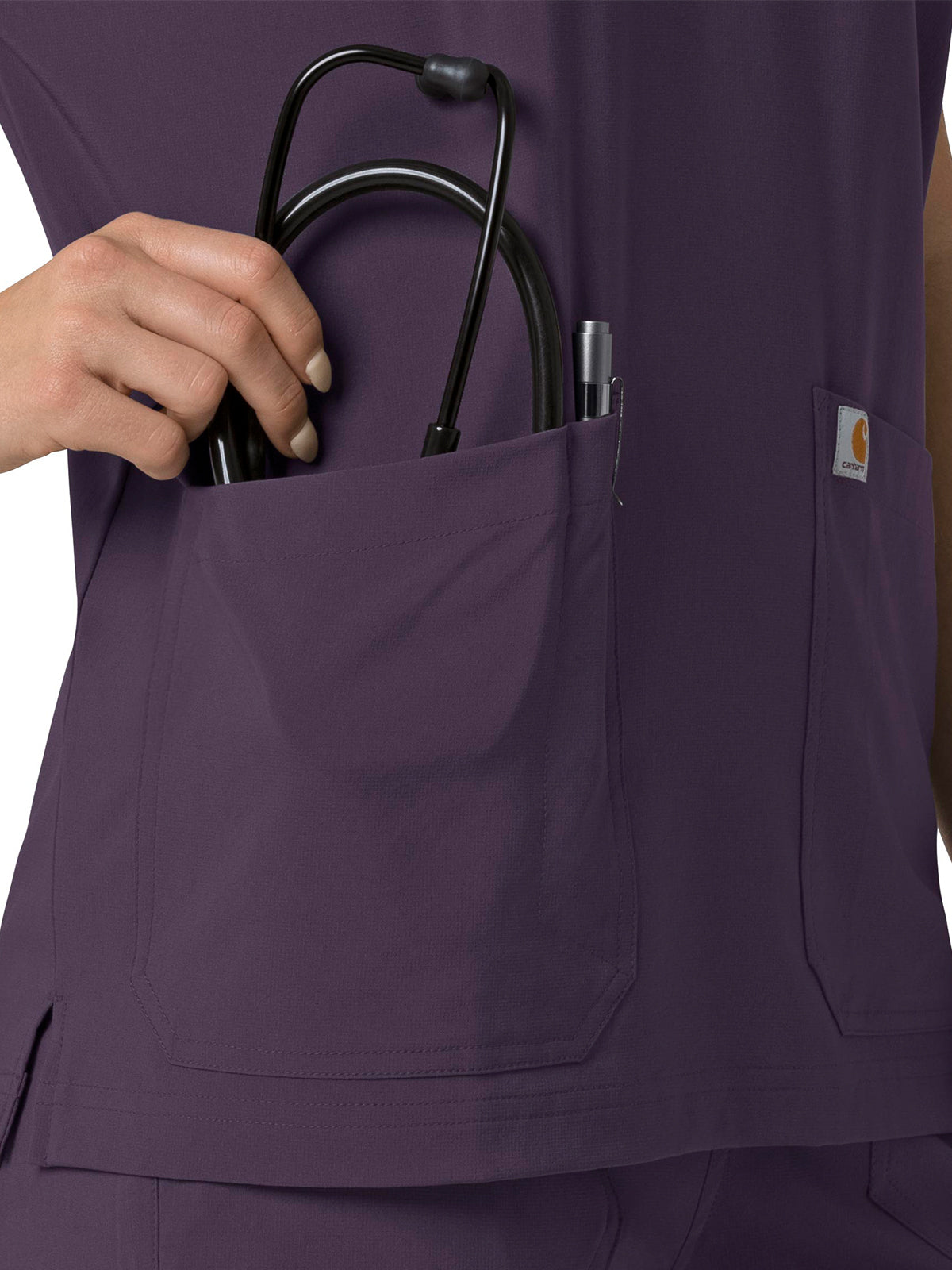Women's Four-Pocket Oversized V-Neck Top - C13110 - Black Plum