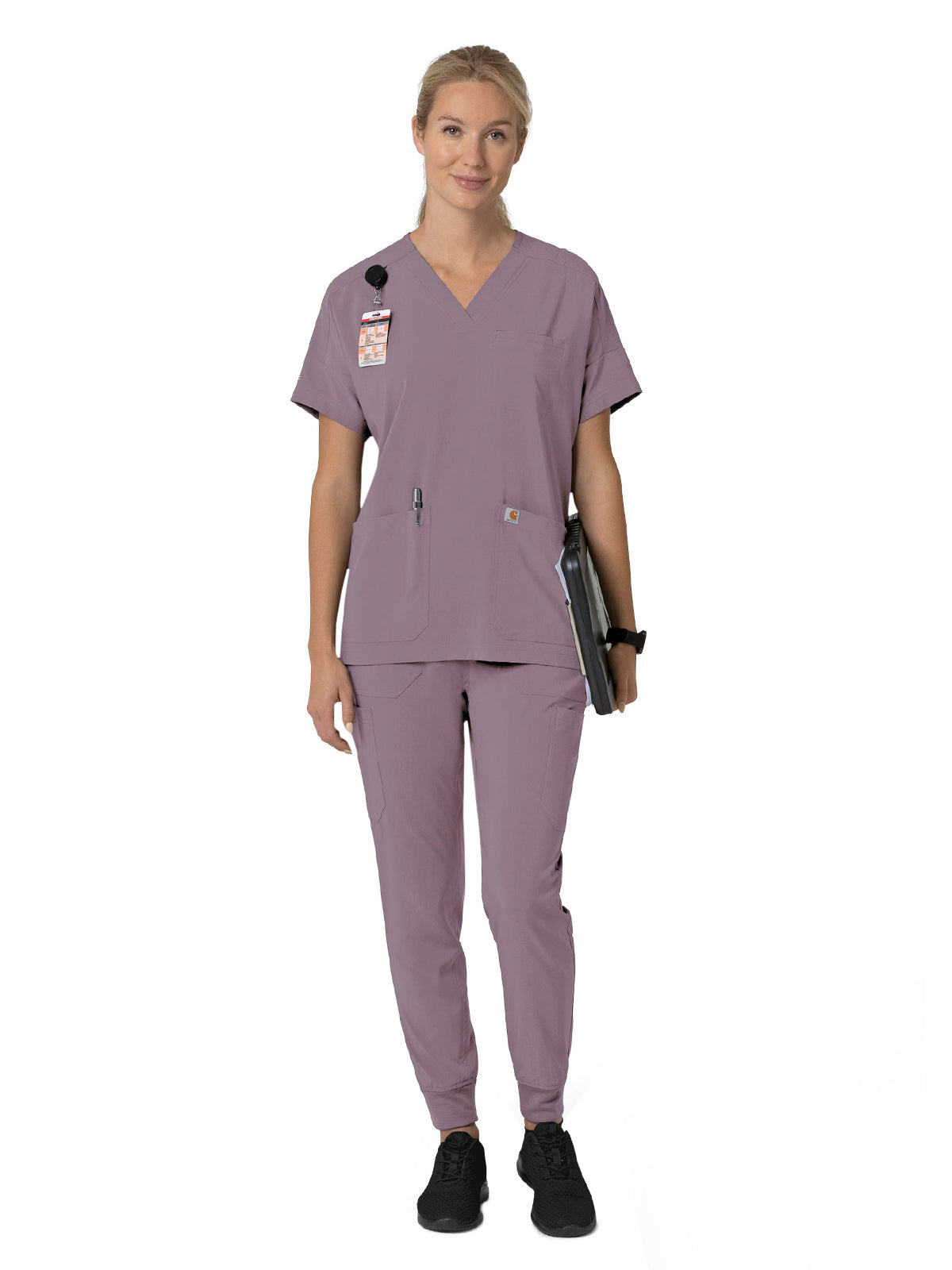 Women's Four-Pocket Oversized V-Neck Top - C13110 - Lavender Mist
