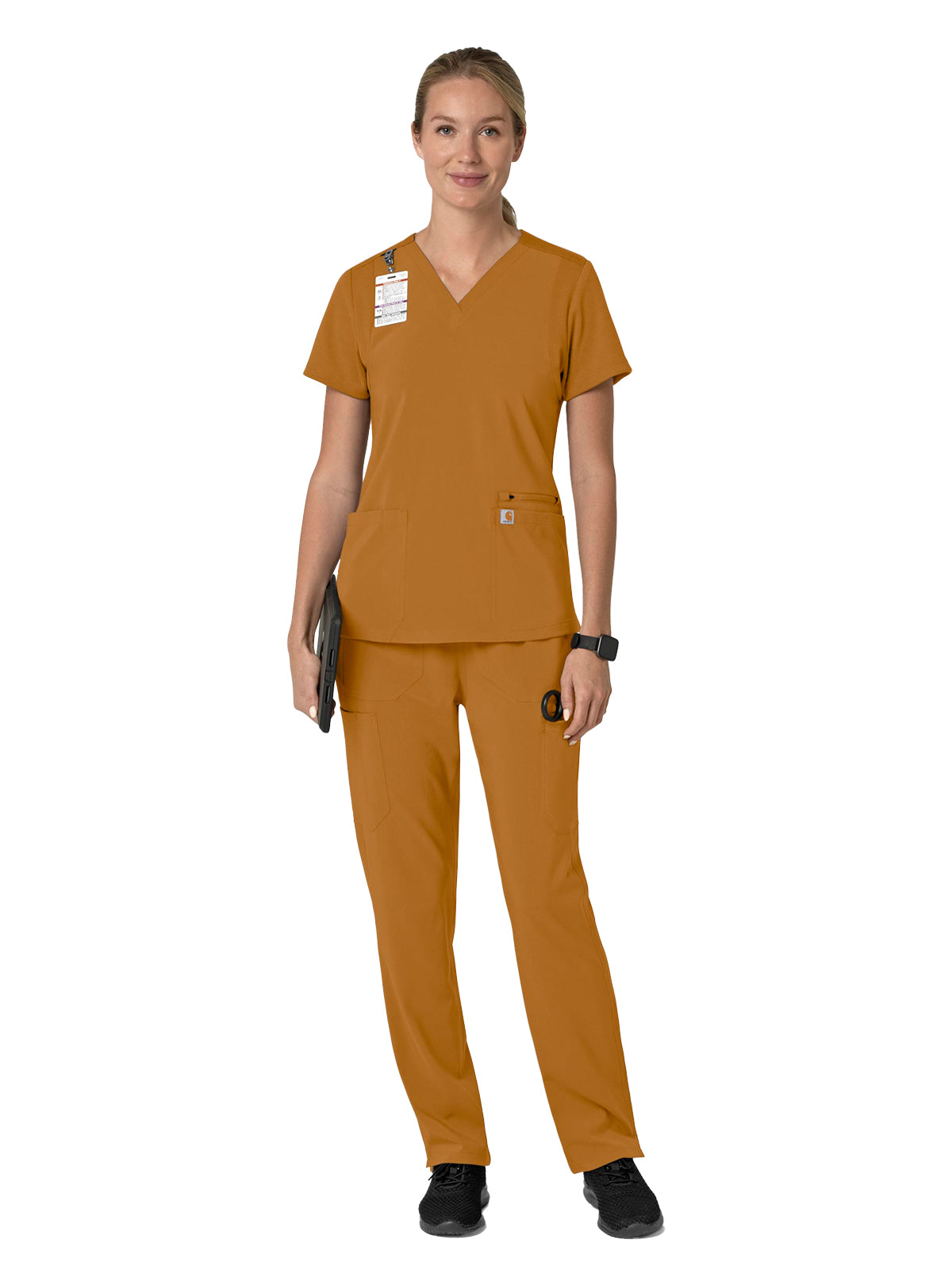 Women's Three-Pocket Flex Panel V-Neck Top - C13210 - Fox Brown