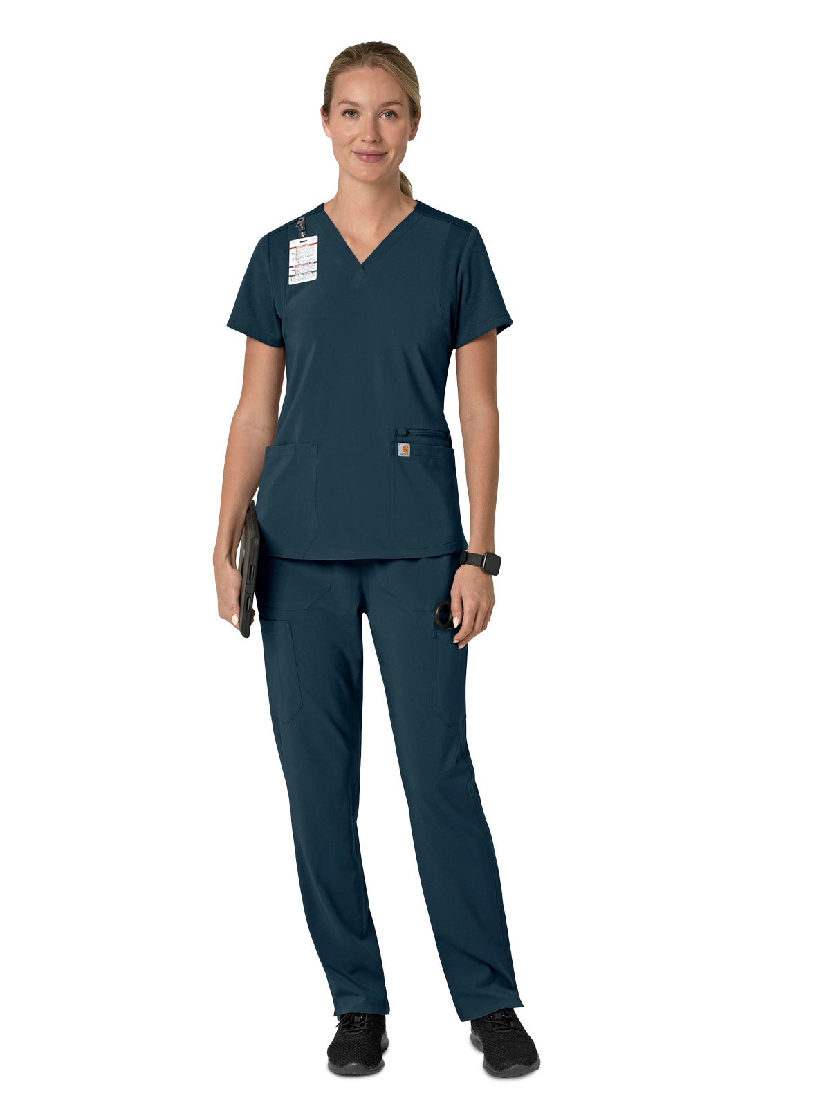 Women's Three-Pocket Flex Panel V-Neck Top - C13210 - Navy